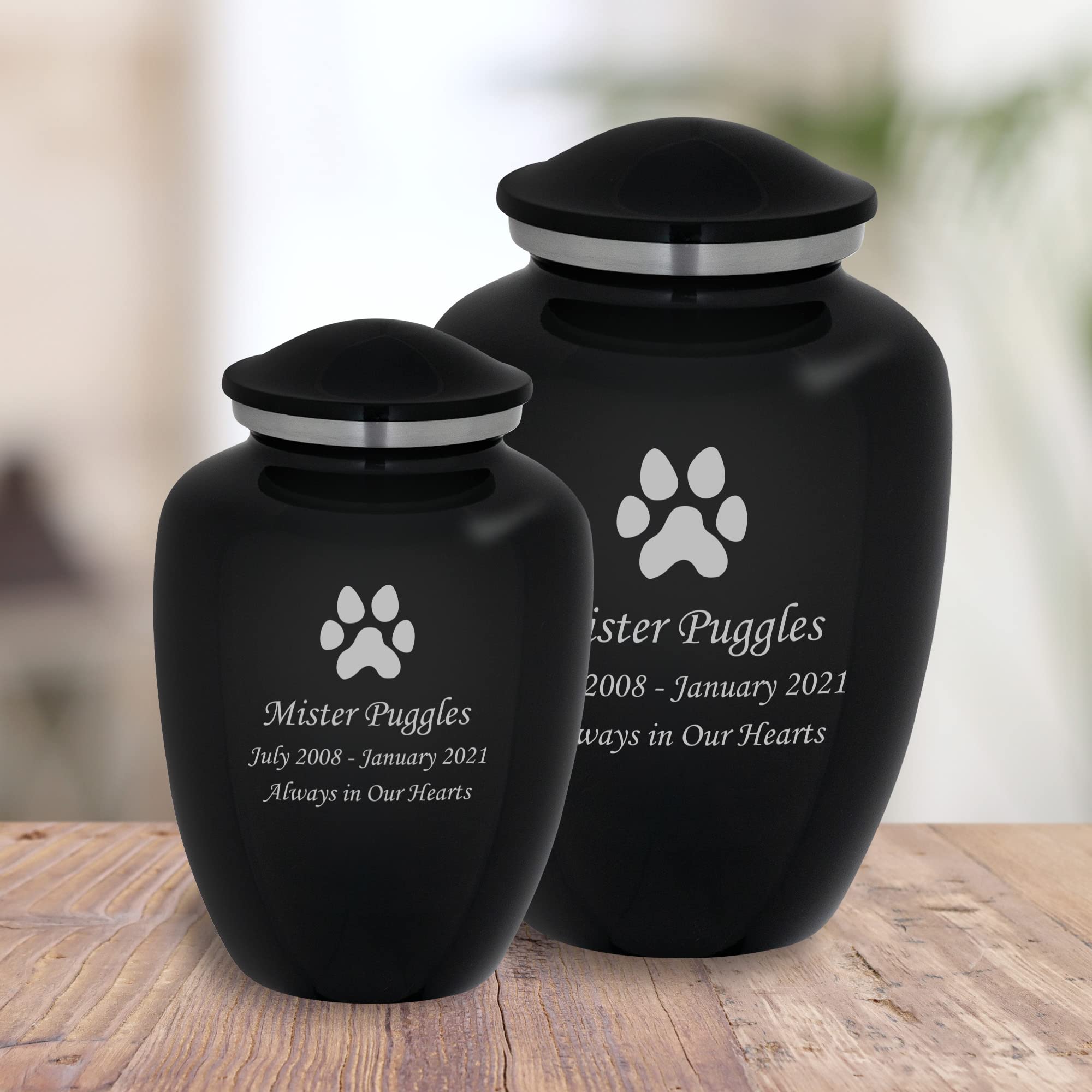 Mainely Urns Homage Large Custom Engraved Dog Paw Cremation Urn For Pet Ashes - Vase Style Pet Urn - 200 Cubic Inch Capacity -Pe