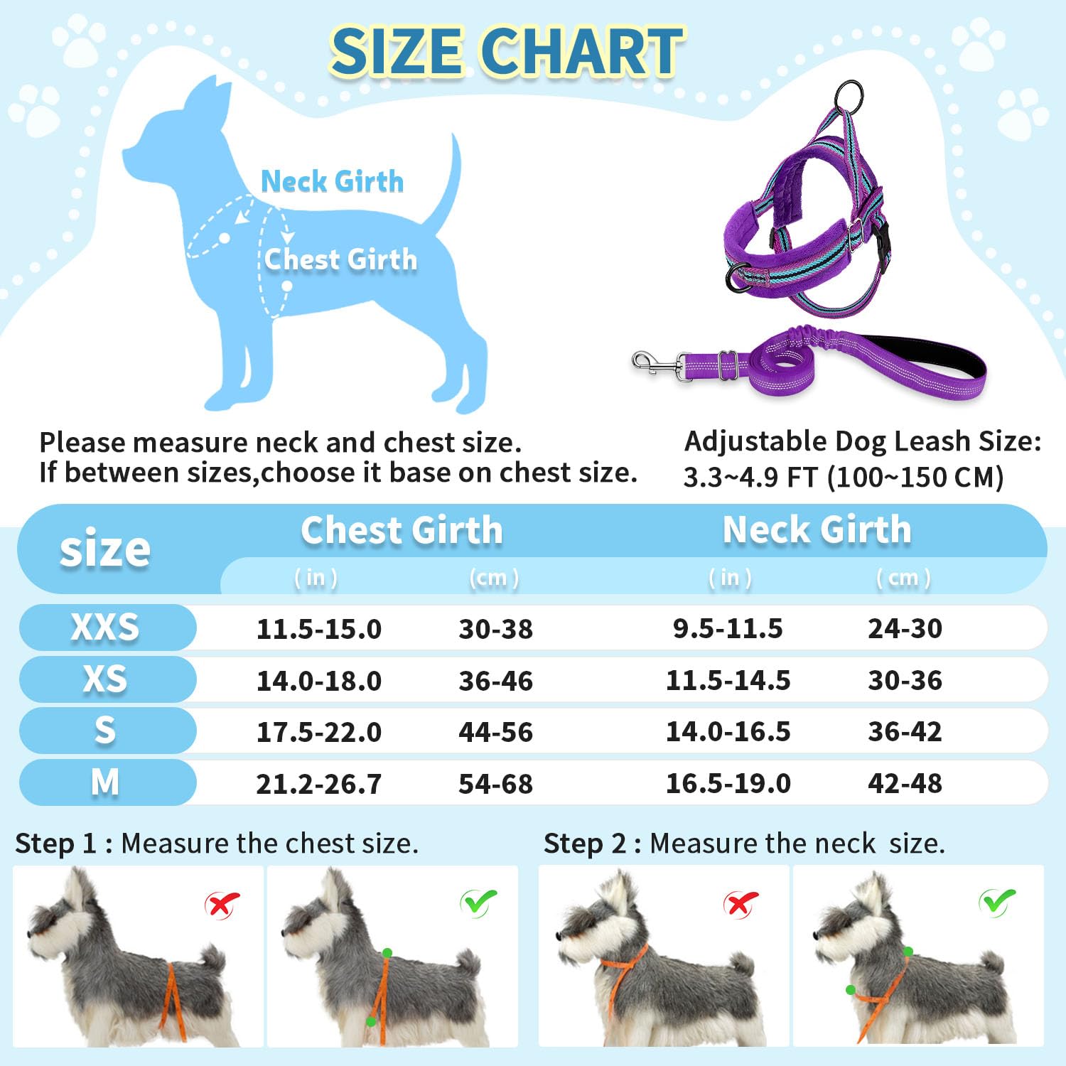 SlowTon No Pull Small Dog Harness & Leash Set, Medium, B-Purple, Nylon, Adjustable, Reflective, Anti-Twist for Small/Medium Dogs