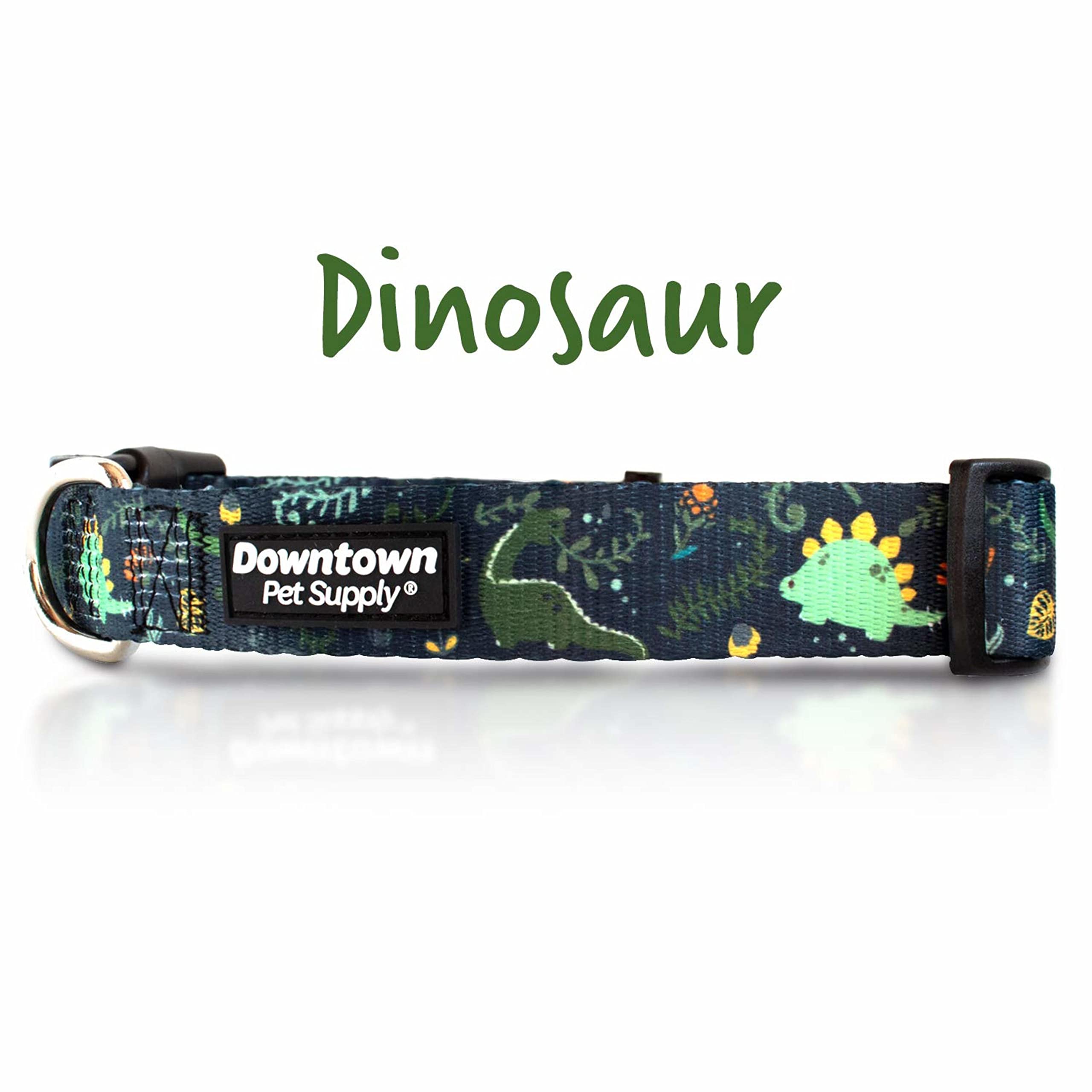 Downtown Pet Supply - Best, Cute & Fancy Adjustable Dog Collar - Lightweight With Quick Buckle & D-Ring - Hand Wash Safe - Dino