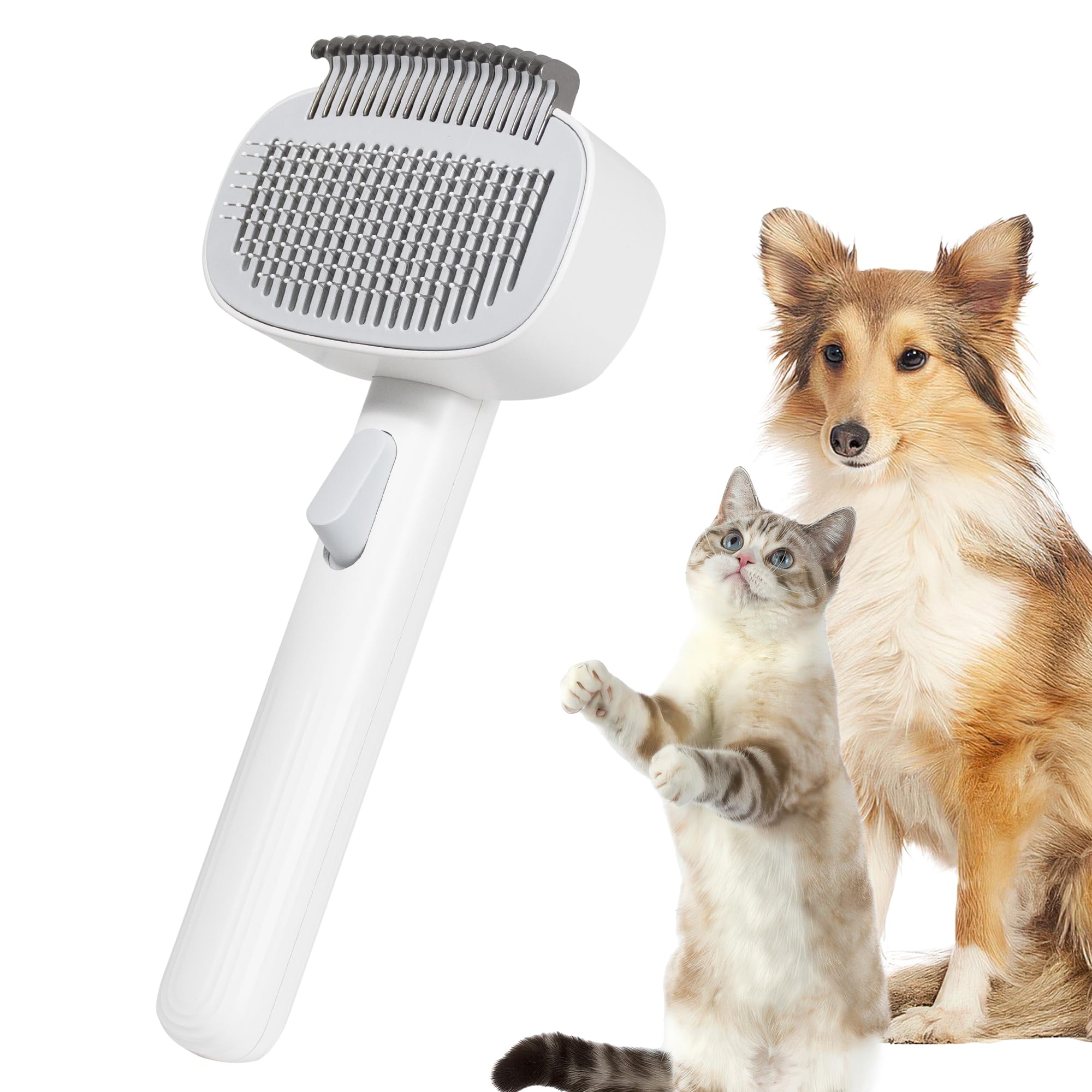 Pawsailor 2-In-1 Dogs Self Cleaning Slicker Brush, Cat Undercoat Rake,Shedding Grooming Tool Planet Hair Removal Comb For Long S
