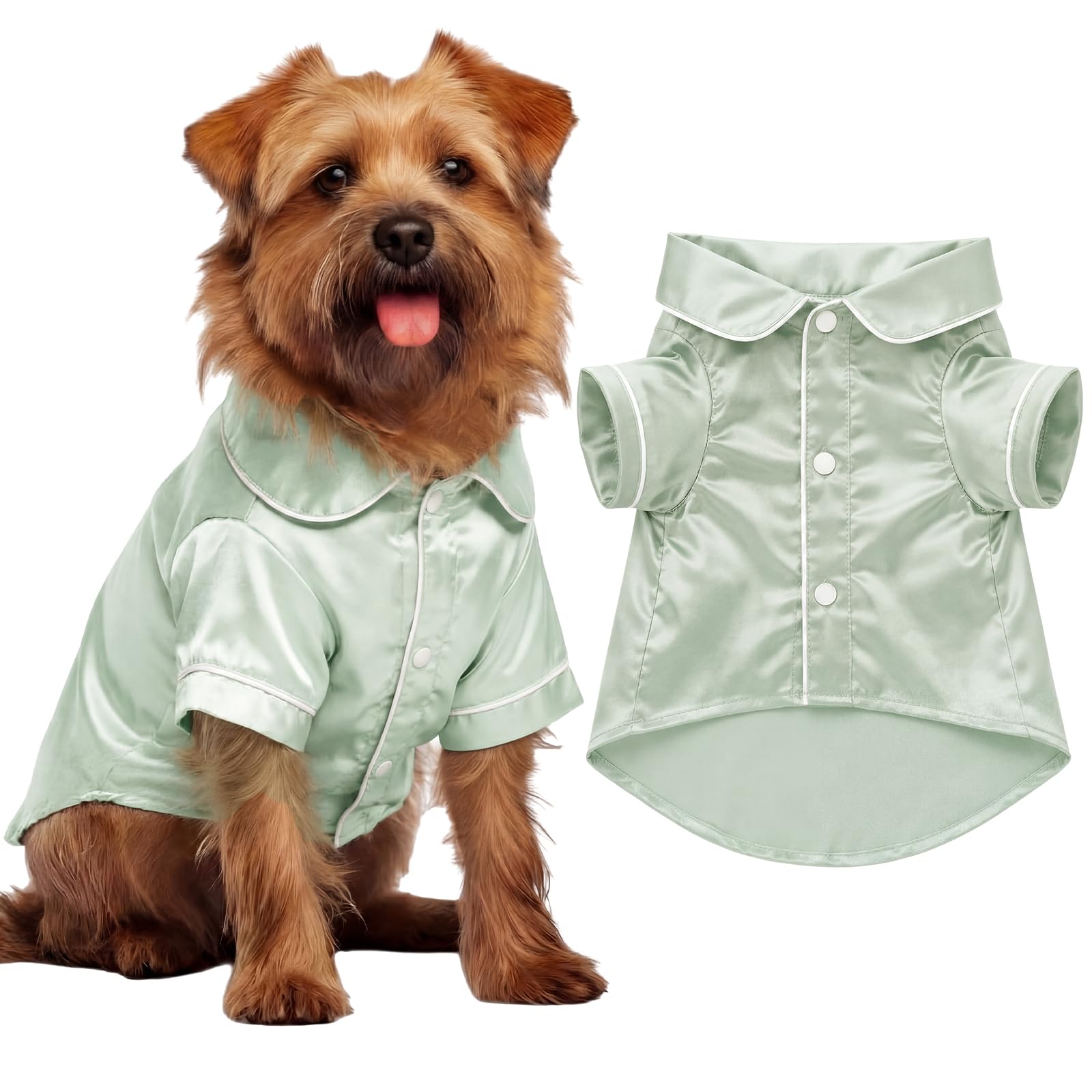 Cosblank Dog Silk Pajamas Shirts Puppy Satin Pjs Pet Sleepwear Soft Faux Silk Lapel Two-Legged for Small Dogs Bridal Party(M,Sag