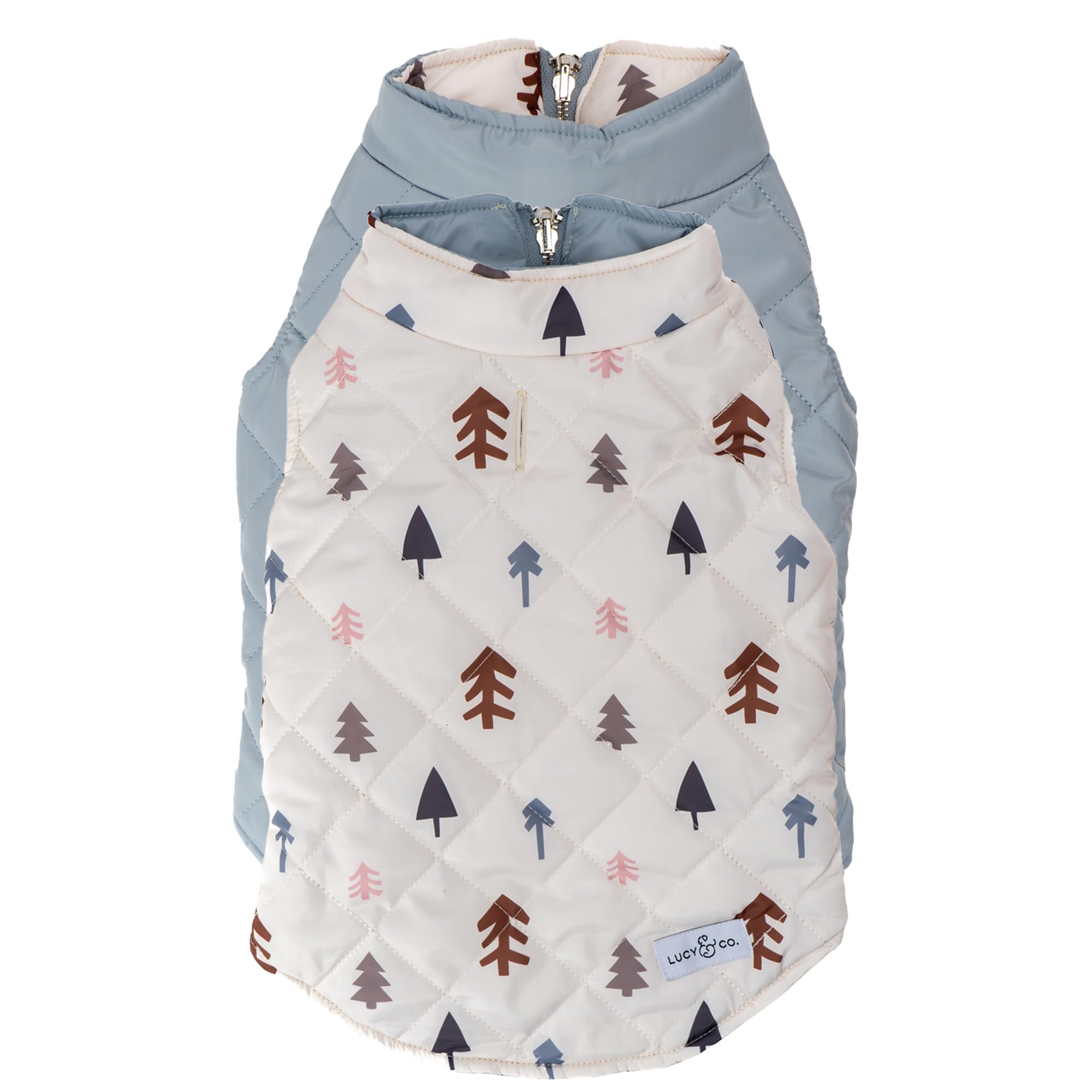 Lucy & Co. The Flurried Forest Reversible Puffer Vest (Pets) For Small Dogs, Medium Dogs And Large Dogs - Large - White & Blue T