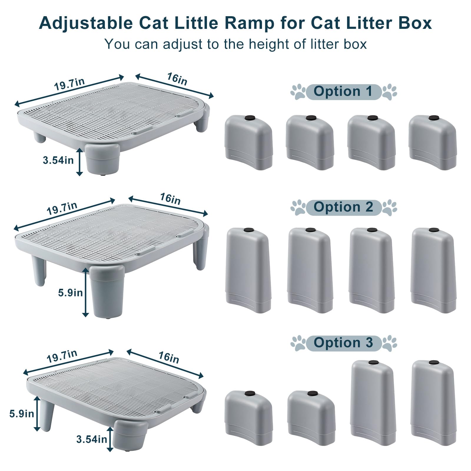 Wesketch Adjustable Cat Litter Ramp For Elevated Cat Litter Box, Double Layered Litter Trapper With Filter Function, Easy Clean,