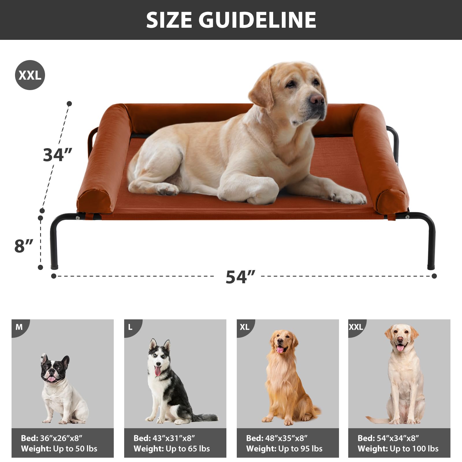 Rrpethome Large Elevated Cooling Dog Bed, Raised Cot Beds For Large Dogs, Elevated Outdoor Dog Bed, Chew Proof Portable Cooling