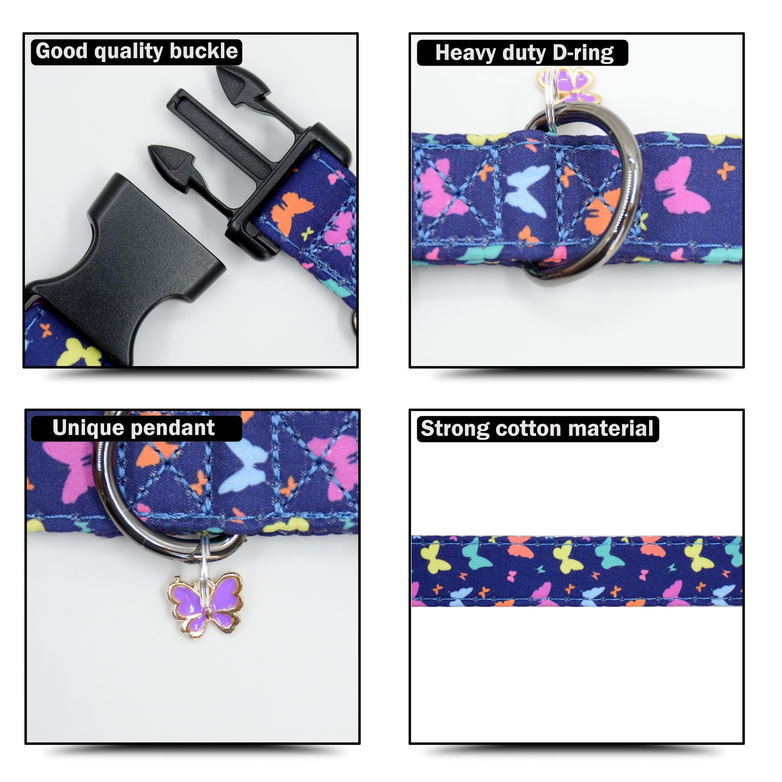 Flower Patterns Dog Collar With Accessories, Soft Cotton Dog Collars For Small Medium Large Female And Male Dogs(Butterfly2 S)