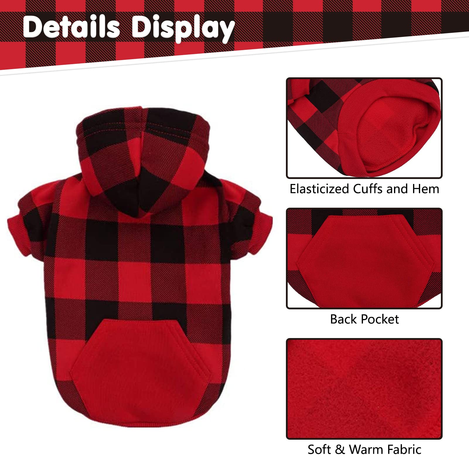 Plaid Dog Hoodie Pet Clothes Sweaters With Hat Red X-Small (Pack Of 1)