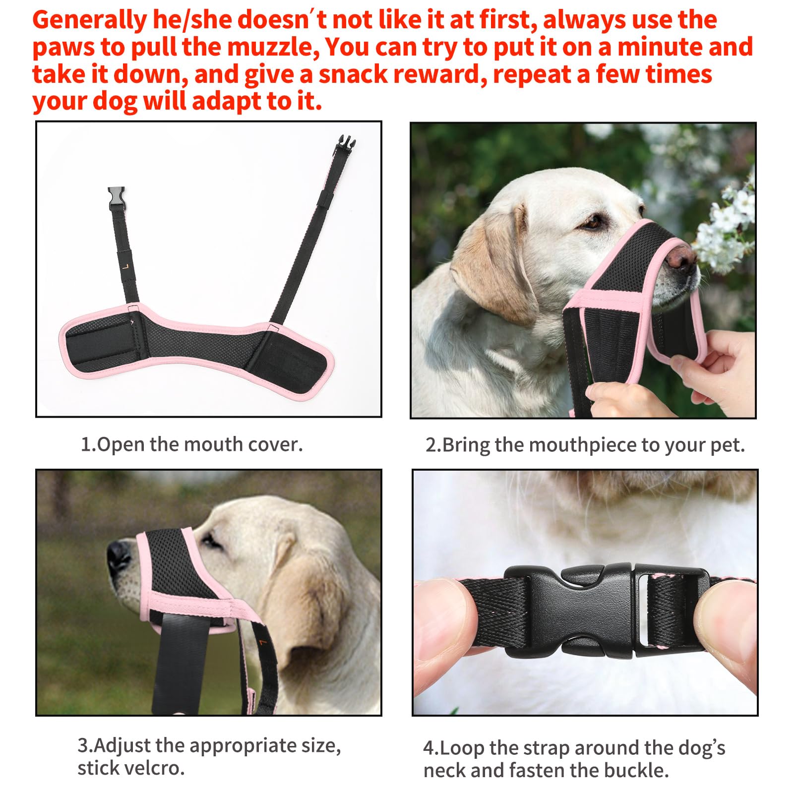 Heele Dog Muzzle,Soft Mesh Dog Muzzle For Small Medium Large Sized Dogs,Breathable Adjustable Puppy Muzzle To Prevent Biting,Chewing,And Licking Pink Xxl