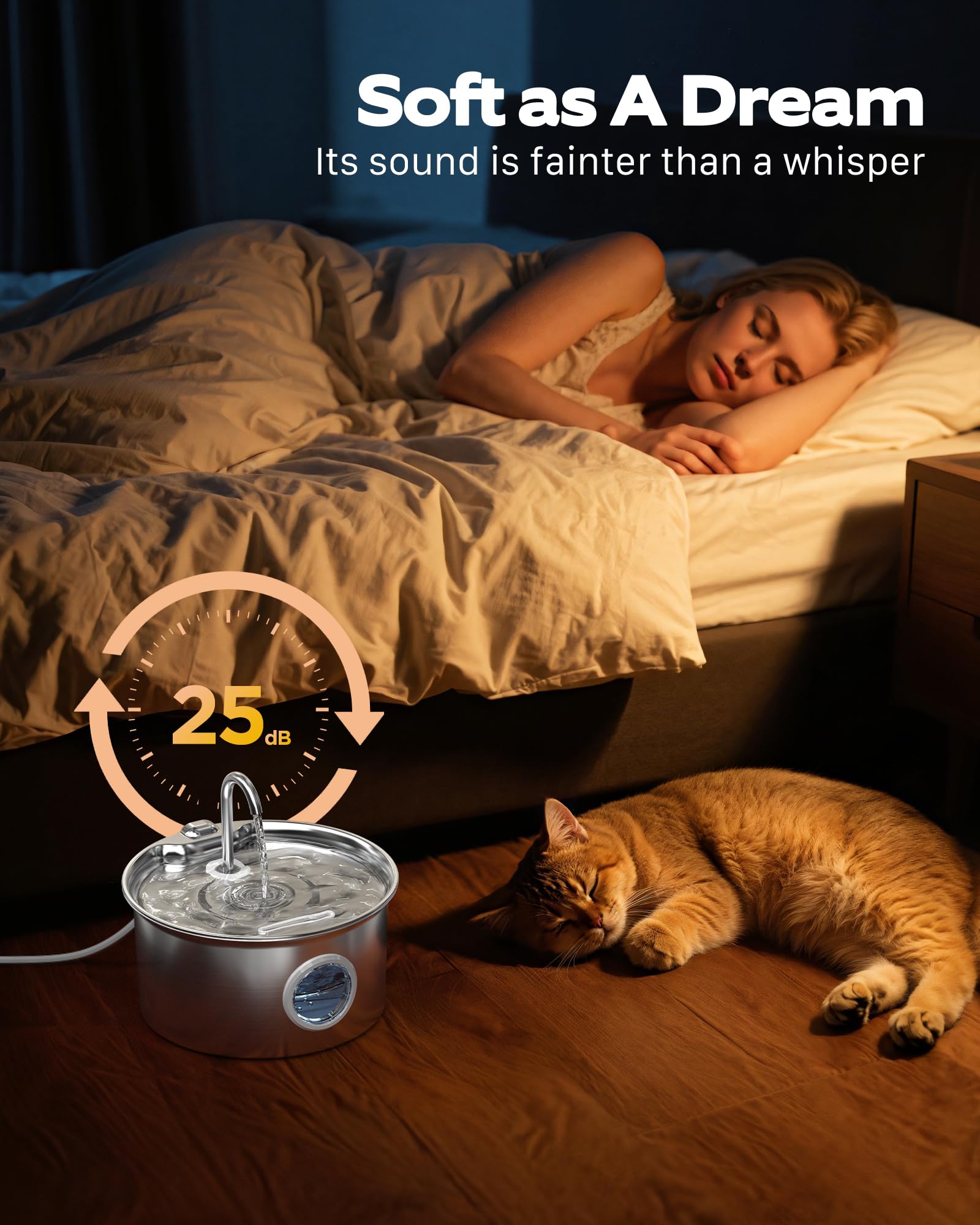 Stainless Steel Cat Water Fountain: Cat Fountain with 6 Filters + 3 Sponges - 88oz/2.6L Pet Water Fountain for Cats Inside - Sil