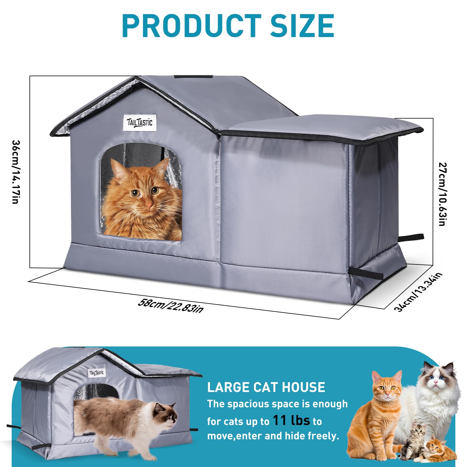 Tailtastic Weatherproof & Insulated Outdoor Cat House - Seamless Base Stays Dry,Easy Assembly, Warm Shelter for Community/Outdoo