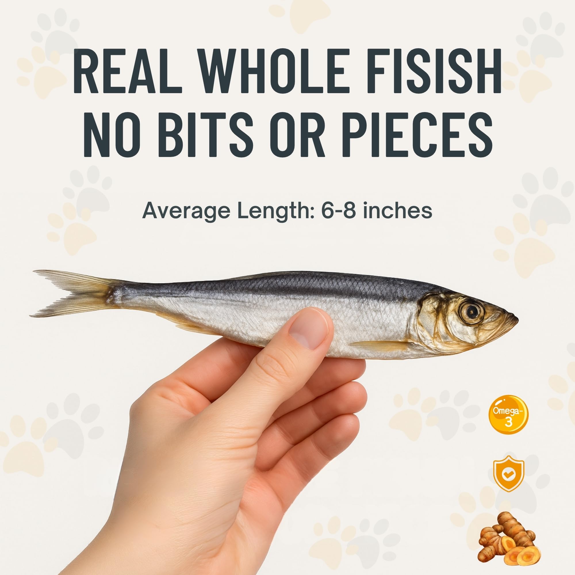 green paws Gluten Free Herring Dried Fish Pet Treats - Infused with Turmeric, Pure Wild-Caught Single Ingredient Snack, Healthy