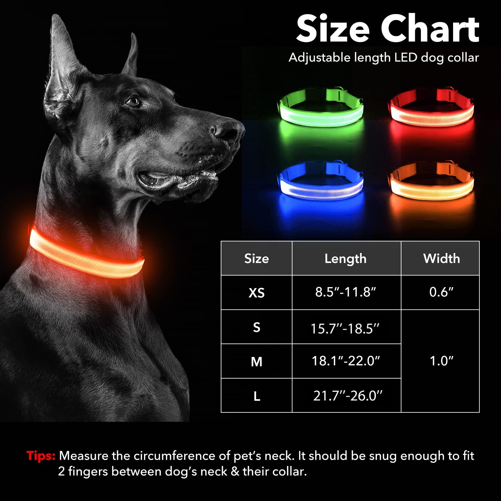 Illumifun Led Dog Collar, Adjustable Glowing Pet Safety Collar, Usb Rechargeable Light Up Collars For Your Dogs Walking At Night (Orange, Small)