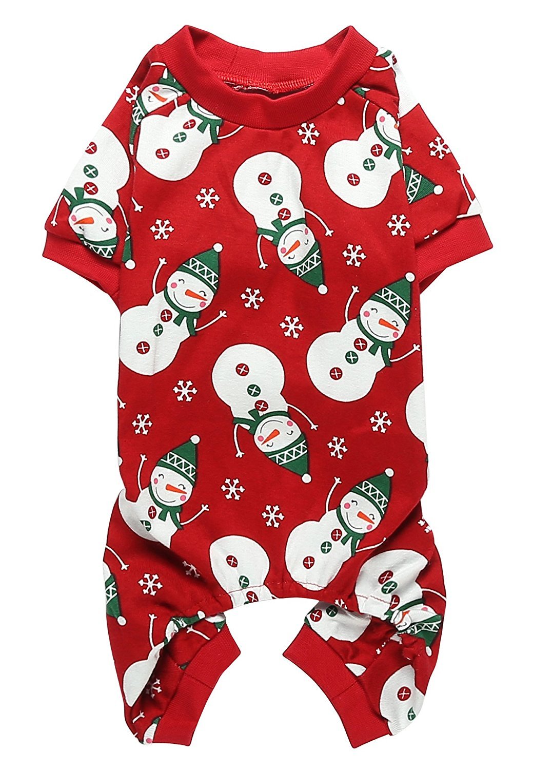 Lanyarco Snowman Pet Dog Christmas Pajamas Pjs, Cute Cotton Snowflake Xmas Outfit For Medium Dogs, Red Large Back Length 20'