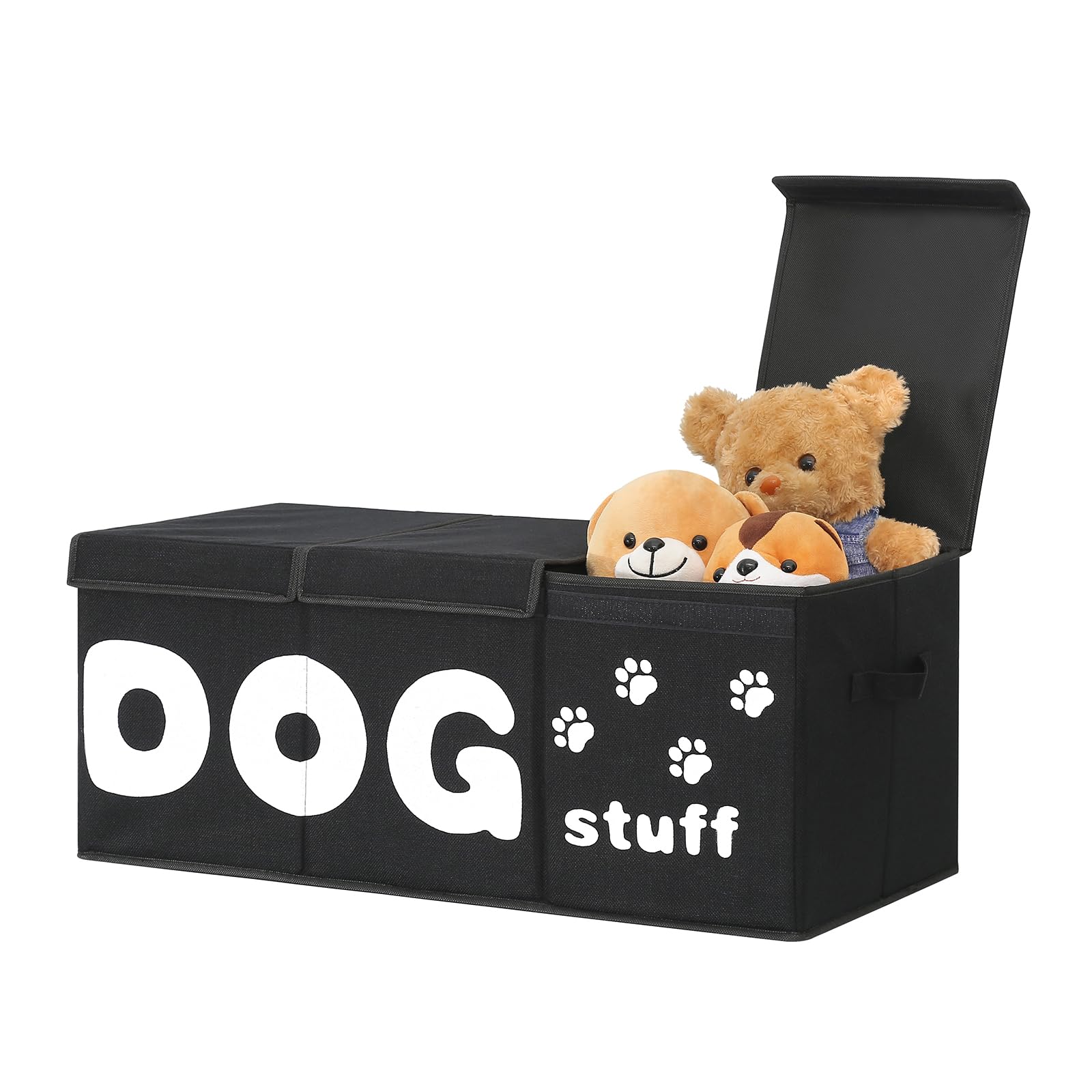 Qozary Dog Toy Storage Box - 3 Grids Large Dog Toy Basket And Storage Bin With Lid For Pet Supplies, Perfect To Keep Everything 