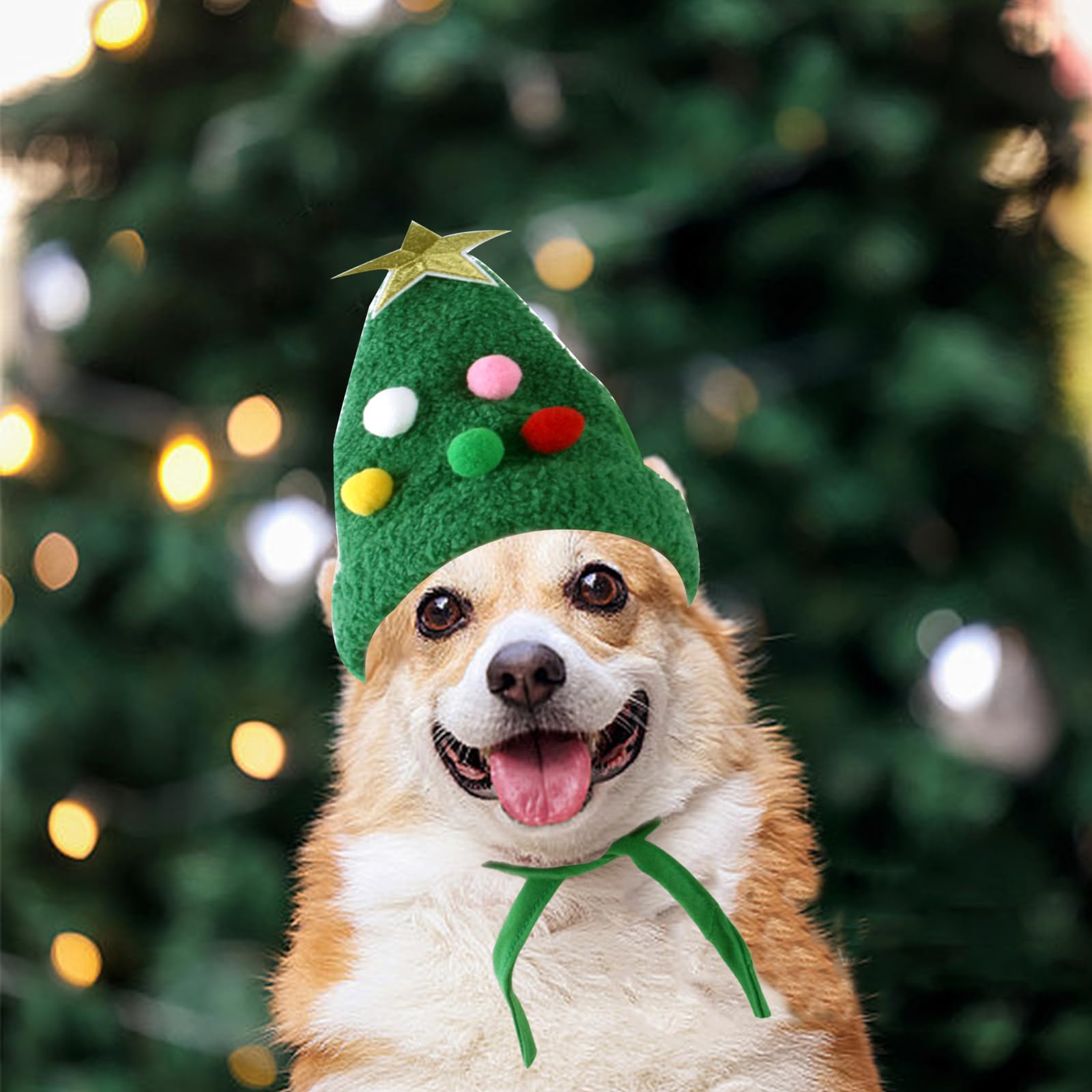 Elegant Little Tail Dog Christmas Costume 1Pc Velvet Green Christmas Hat Soft Funny Pet Plush Hat Adjustable Bat Headdress Cute