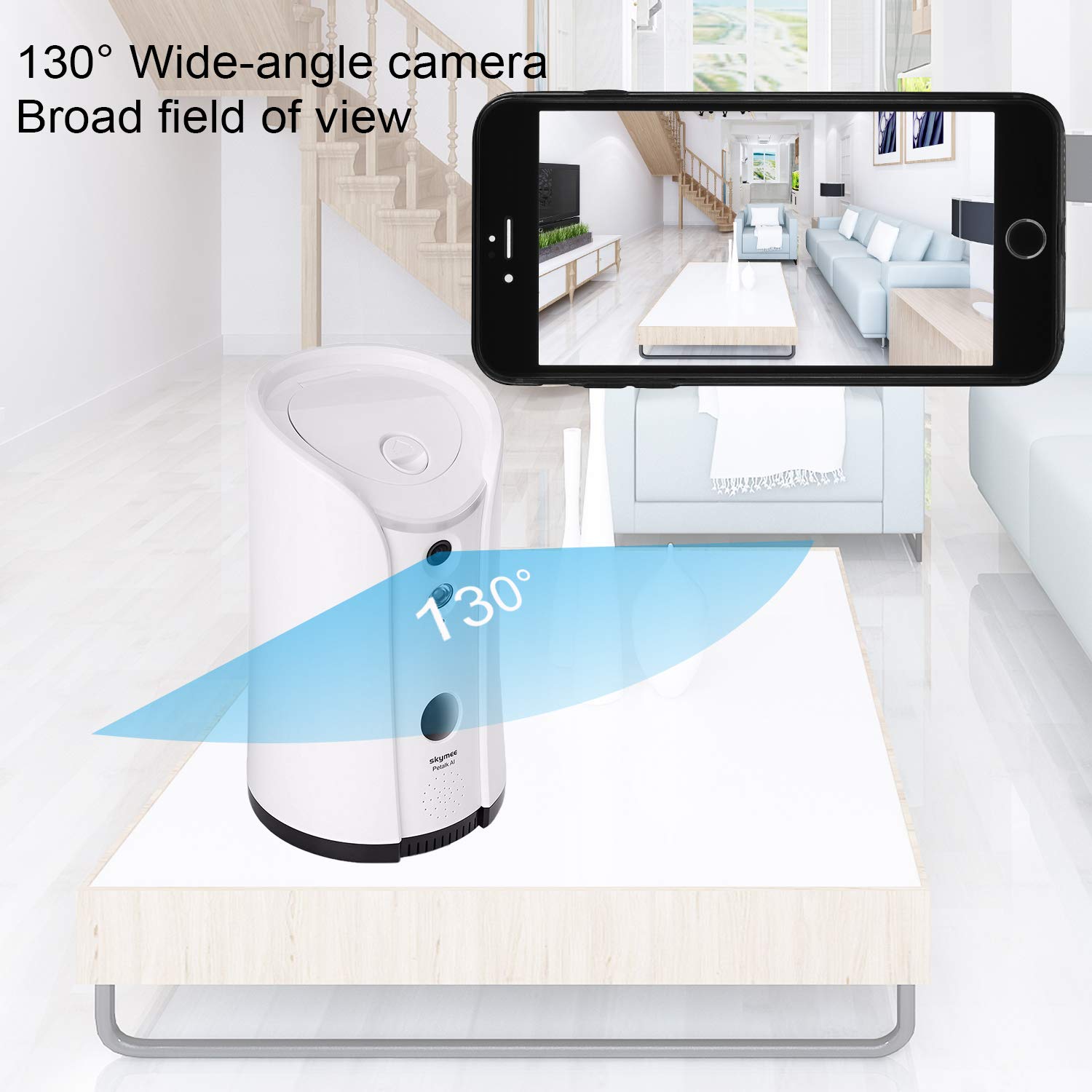 SKYMEE Dog Camera Treat Dispenser - WiFi HD Pet Camera with Two-Way Audio, Night Vision, 1 Count, White