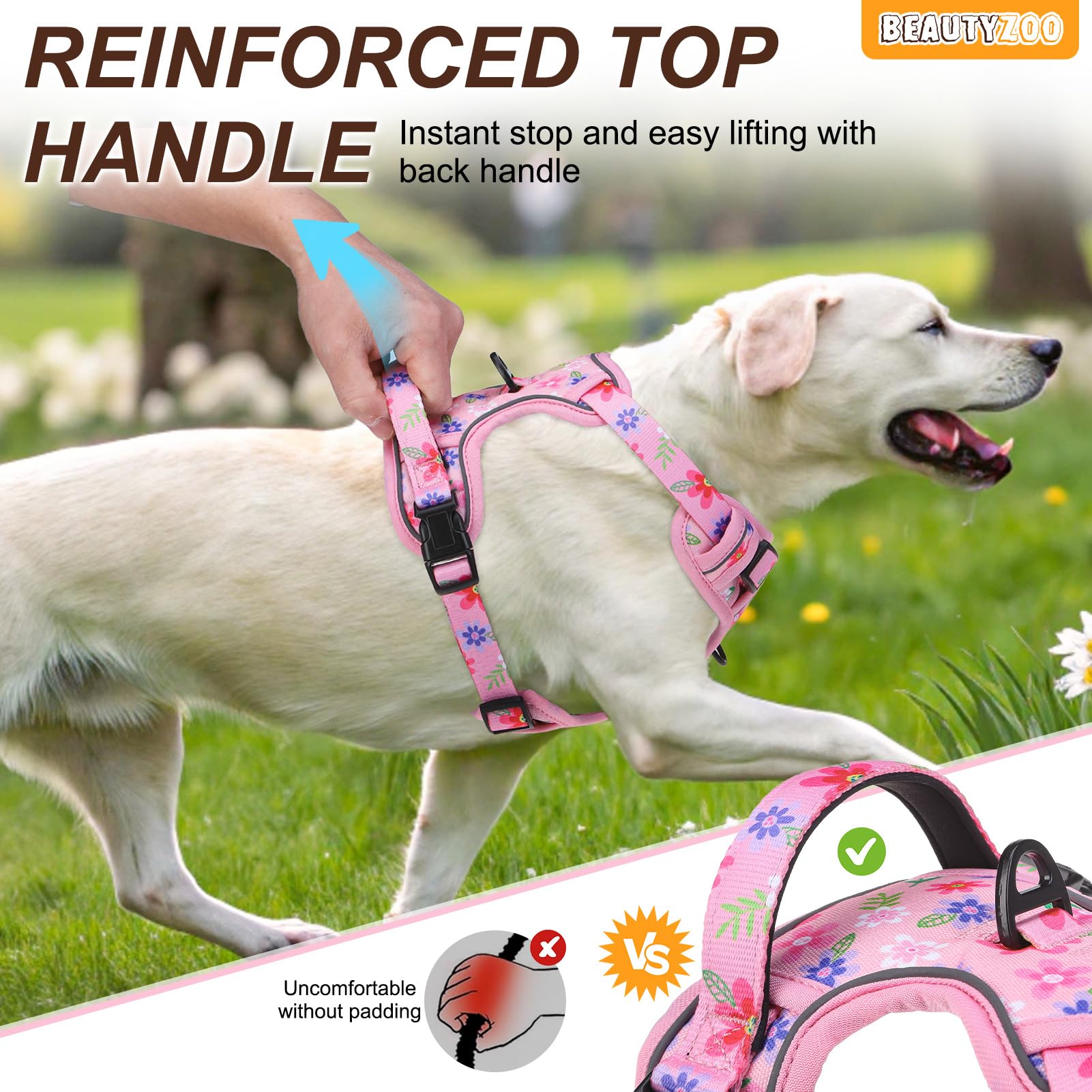 Beautyzoo No Pull Dog Harness Large, Adjustable Dog Harness And Leash Set -Easy Wearing With 3 Buckles/Control Handle,No Choke S