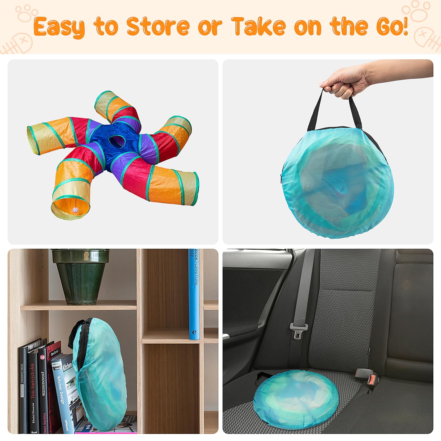 Depets Cat Tunnel for Indoor Cats, 5 Way Large Cat Play Tunnel & Tube with Play Ball, S-Shaped Folded Pet Tube with Interactive