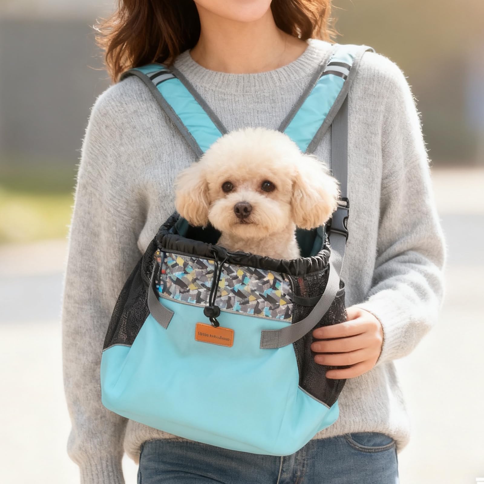 Dog Carrier for Small Dogs (M) - Front & Back Wear Pet Sling, Soft Hands-Free Travel Bag for 5-7 lb Small Breeds Like Chihuahua,