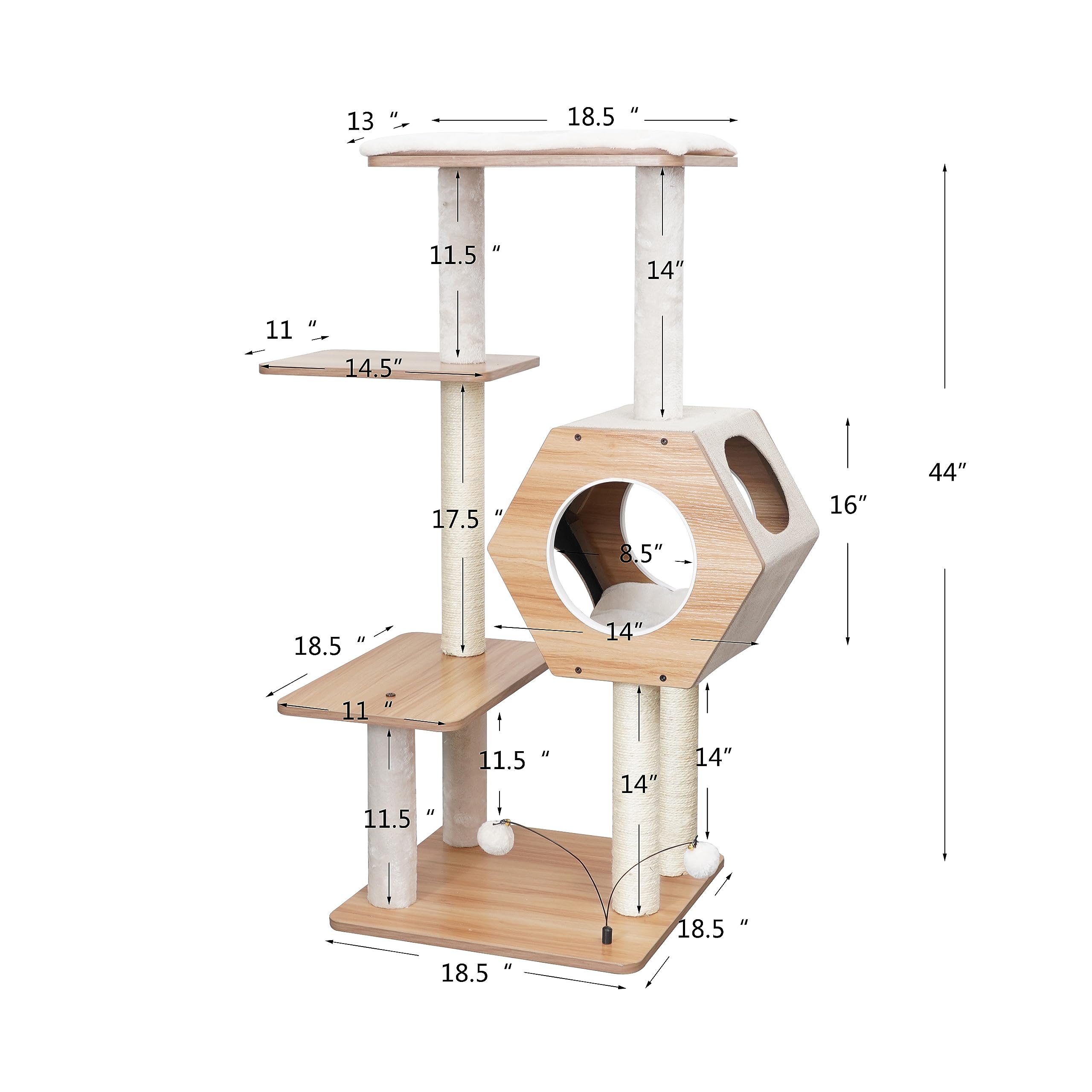 Petpals Wagon Style-Minimalist Design, Wooden, Medium Cat Tree (Beige)