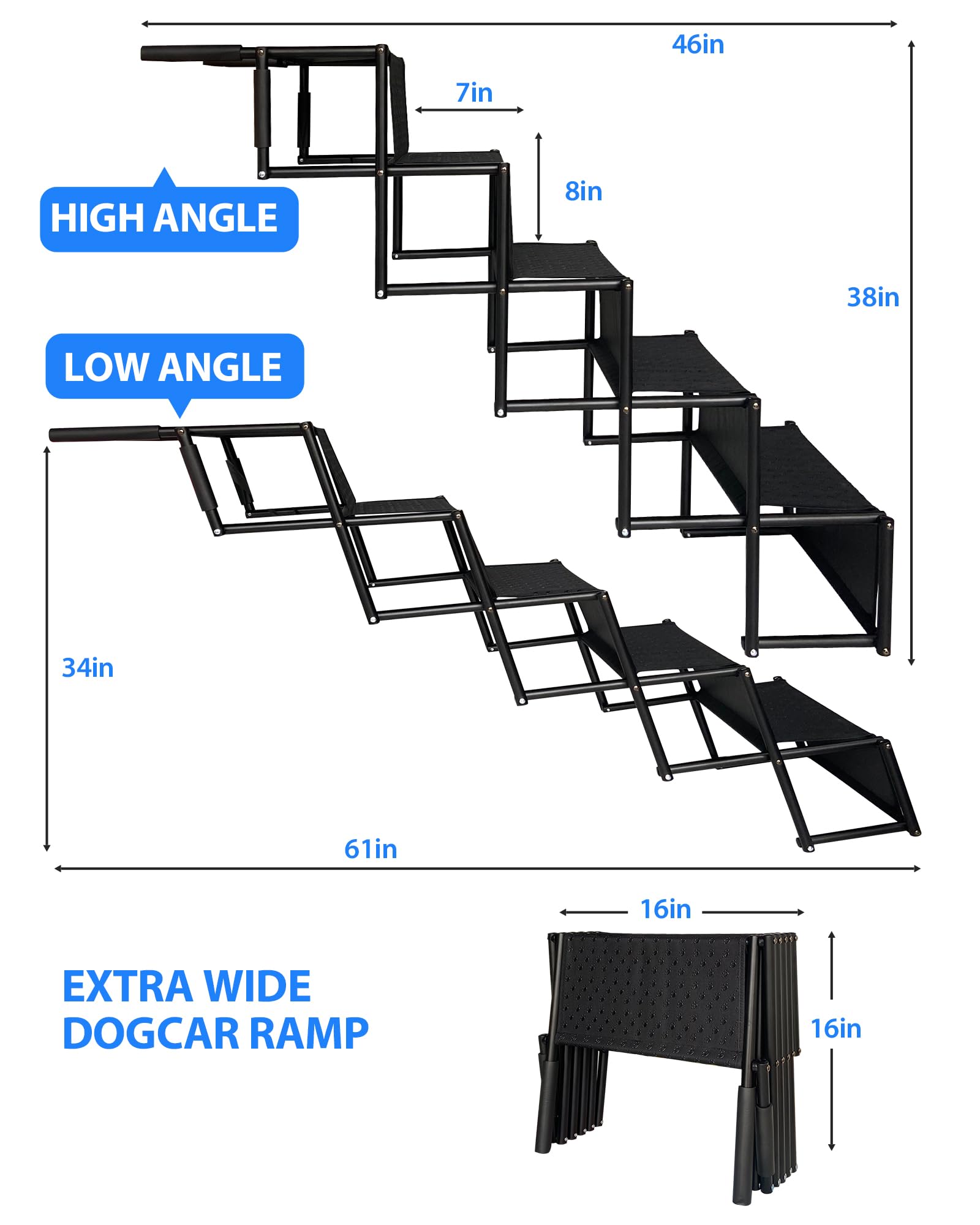 NRYDEPET 5-Step Foldable Dog Stairs, Lightweight Metal, Non-Slip, Supports Dogs up to 100 lbs, Black, for Car, SUV & Truck