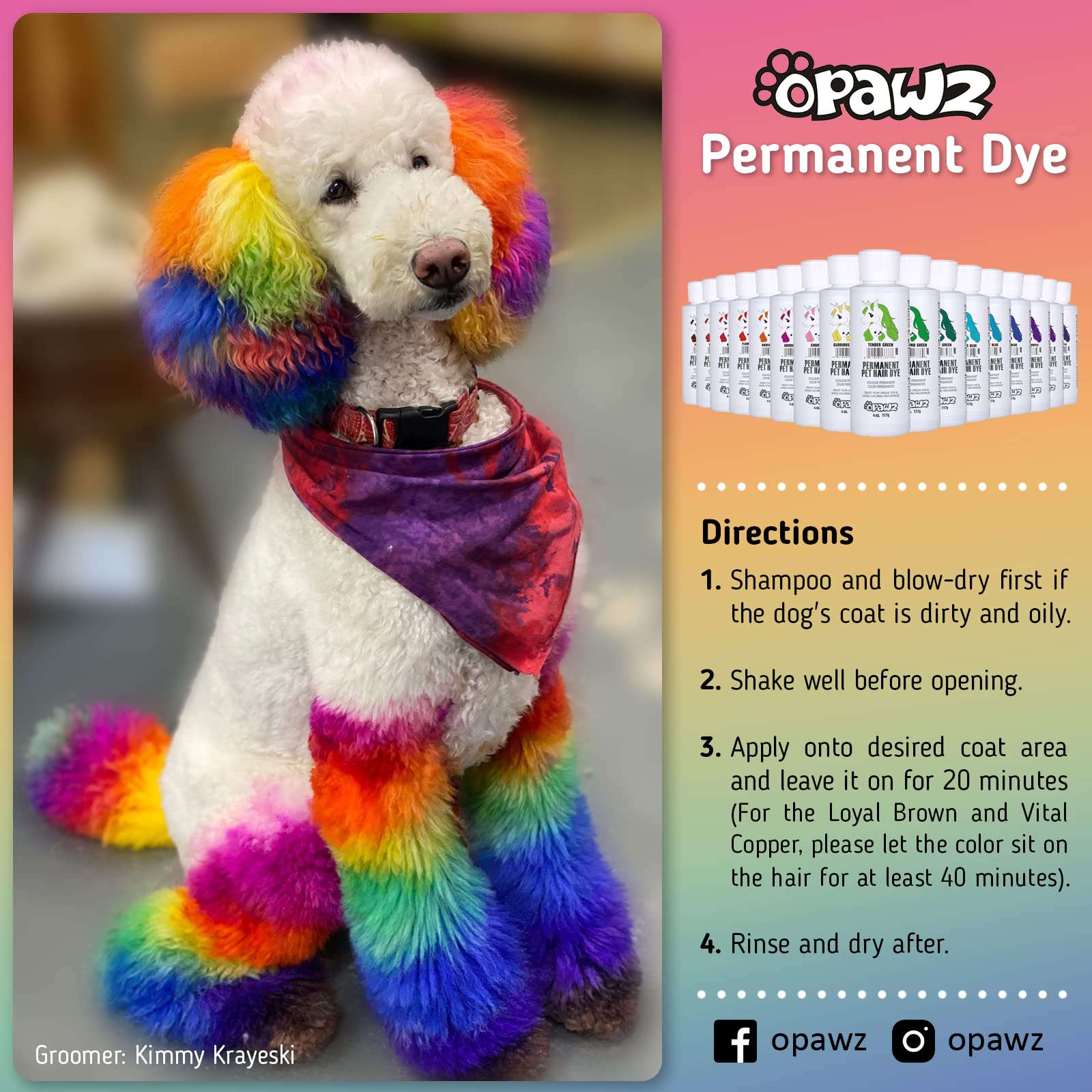 Opawz Permanent Dog Hair Dye, Pet Hair Dye Safely Used By Grooming Salons For A Decade, Pet Safe Dye Lasts Over 20 Washes, Brigh