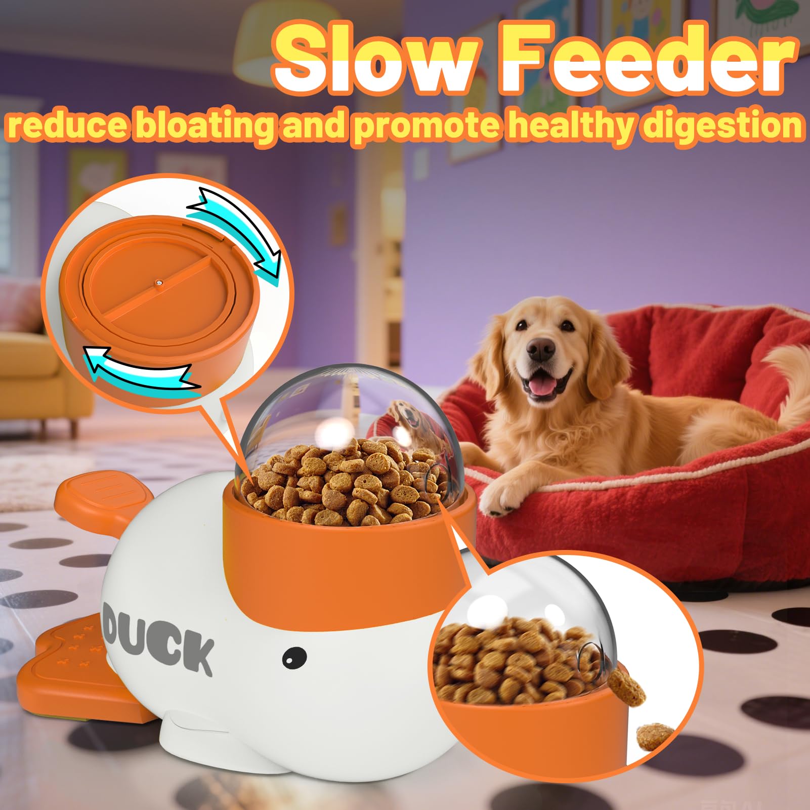 Dog Interactive Treat Dispenser Toy Food Puzzle Slow Feeder Duck-Shaped Dog Puzzle Feeders for Small Medium Dogs Cats IQ Trainin
