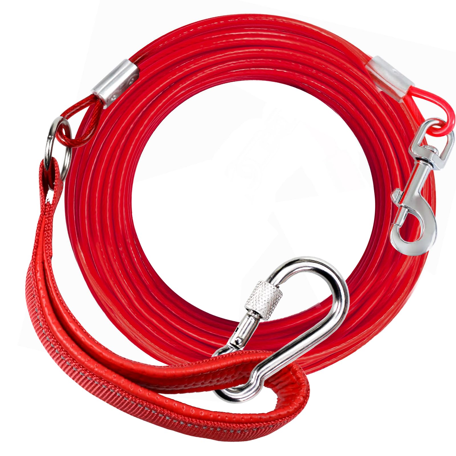 Heavy Duty Dog Leash - Chew Proof Tie Out Cable With Carabiner, 10/20/30/50 Ft, Padded Handle For Medium Large Dogs