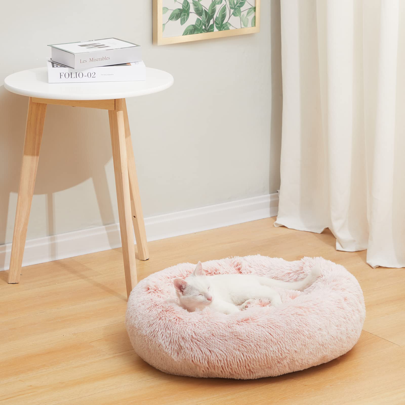 Bedfolks Calming Donut Dog Bed Cat Bed, 23 Inches Round Fluffy Dog Beds For Small Dogs, Machine Washable Anti-Anxiety Plush Pupp