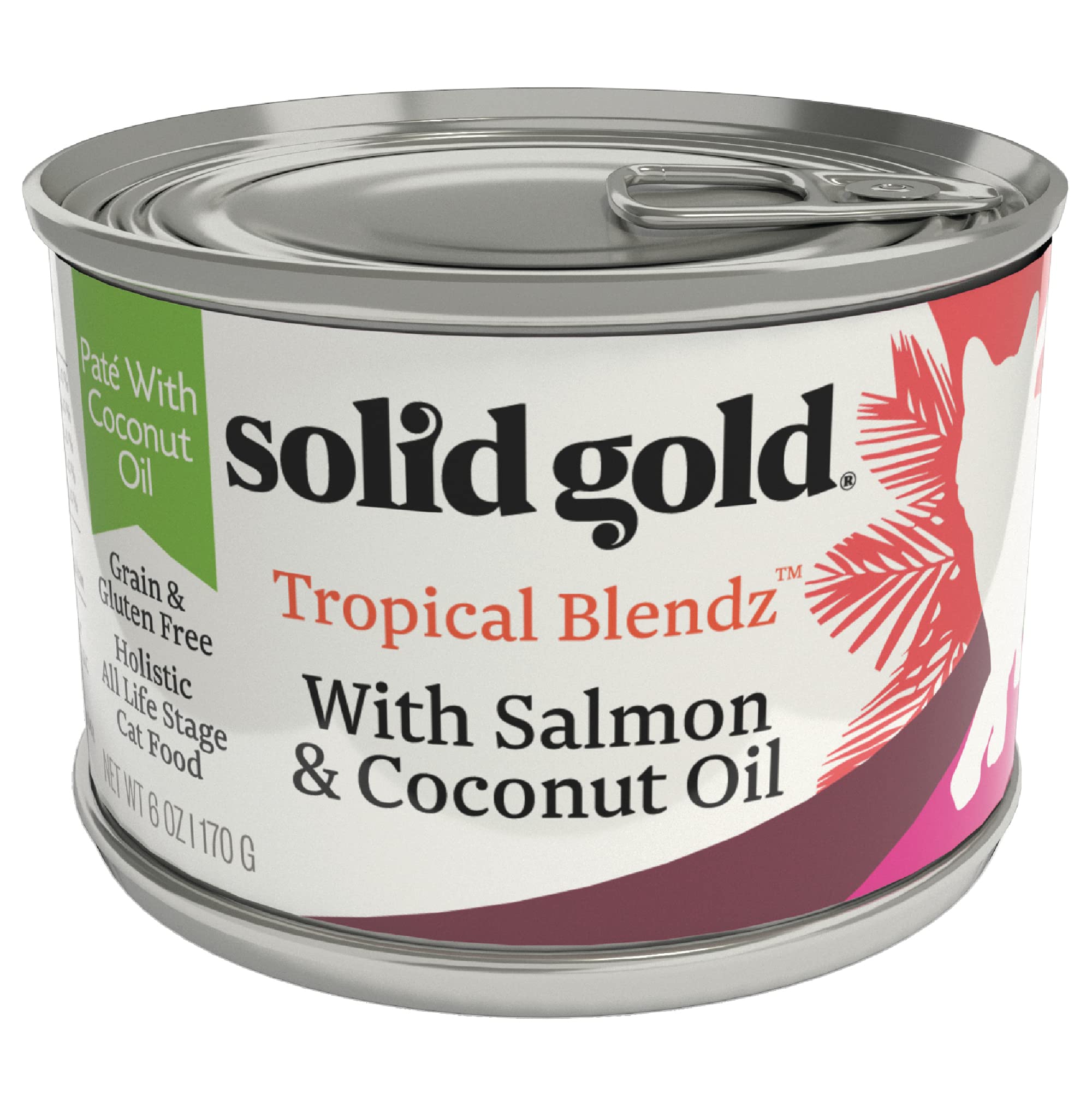 Solid Gold Tropical Blendz Salmon Pate in Coconut Oil - Nutrient-Rich Wet Cat Food for All Life Stages, 16 Pack