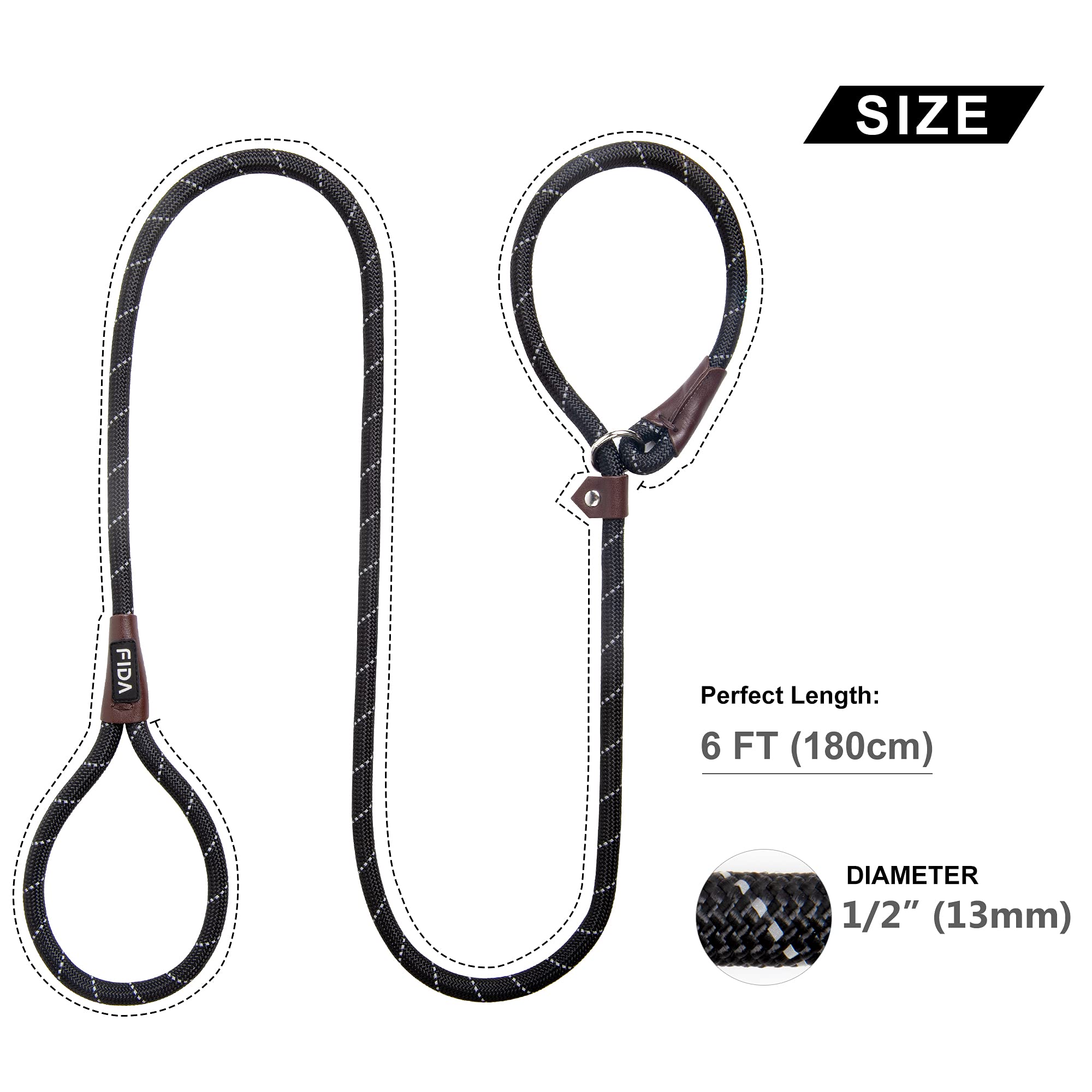 Fida Durable Slip Lead Dog Leash Bulk Pack Of 5, Heavy Duty 1/2' X 6 Ft Comfortable Strong Rope Slip Leash For Large, Medium & Small Dogs No Pulling Pet Training Leash With Highly Reflective (Black)