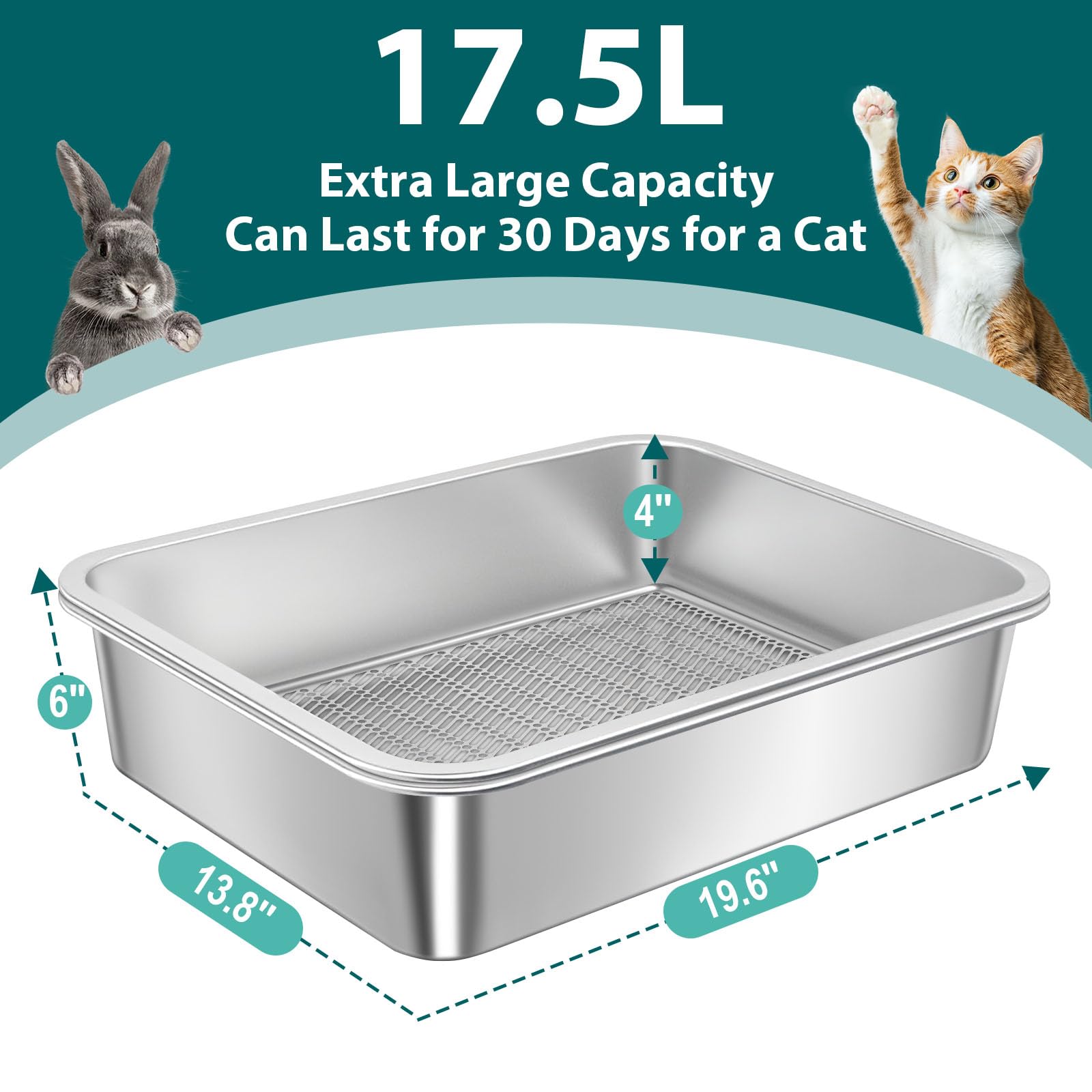Amibud Stainless Steel Sifting Litter Box For Pine Pellets,Sifting Cat Litter Box For Wood Pellets,Extra Large Sifter Litter Pan
