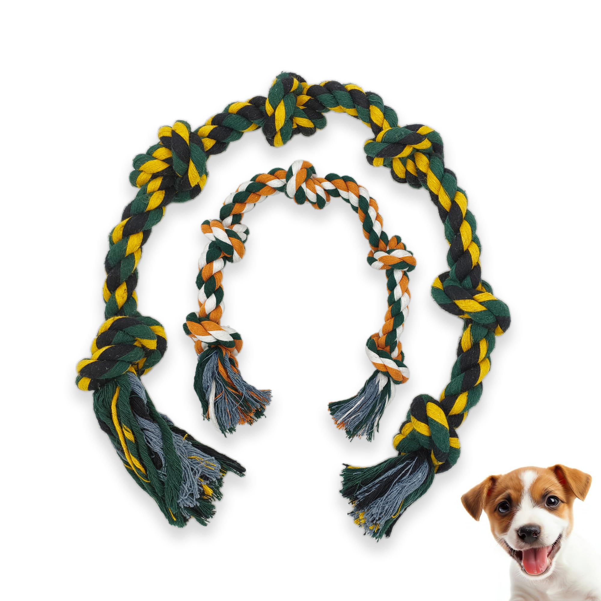 Cotton Rope Tug Toy For Dogs & Puppies  5 & 6 Knot Chew Toy Combo For Teething, Training & Playing (Color May Vary)