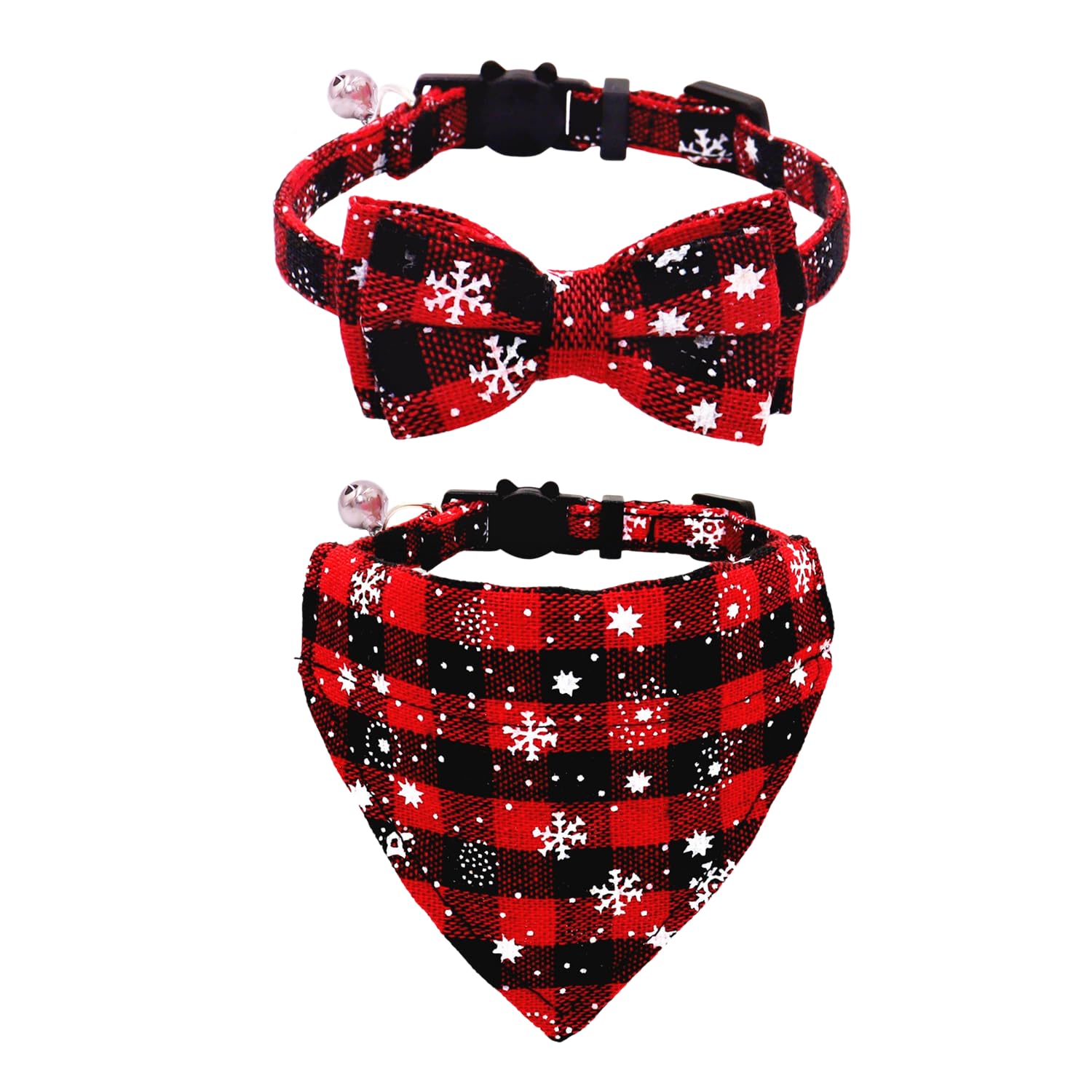 Wdpaws Christmas Cat Collars Breakaway With Bow Tie And Bandana, 2 Pack Red Green Plaid Christmas Kitten Collar With Bell, Remov