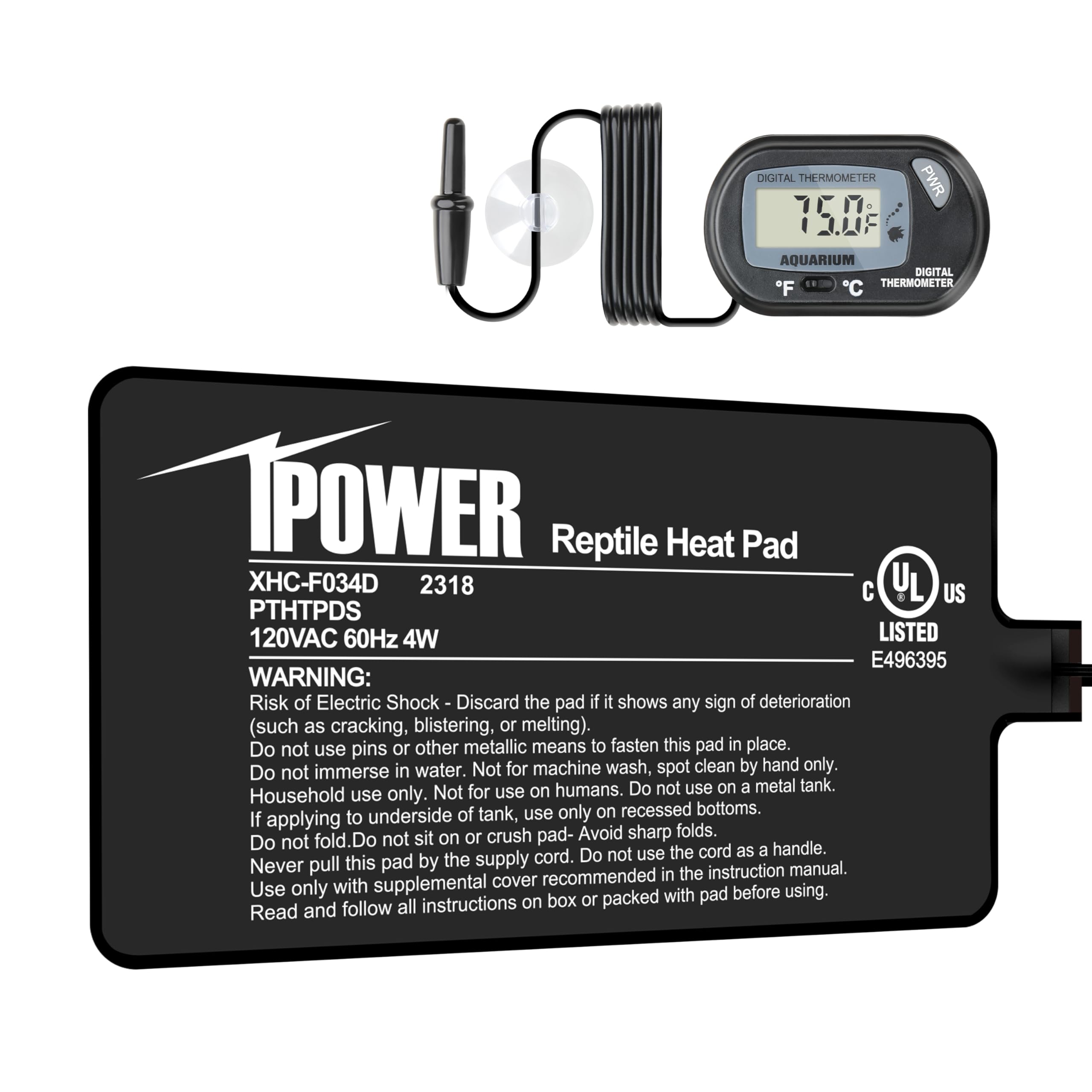 iPower 4 by 7-Inch 4W Reptile Heat Mat, LCD Digital Aquarium Thermometer, Under Tank Warmer Terrarium Heat Pad for Turtles Lizar