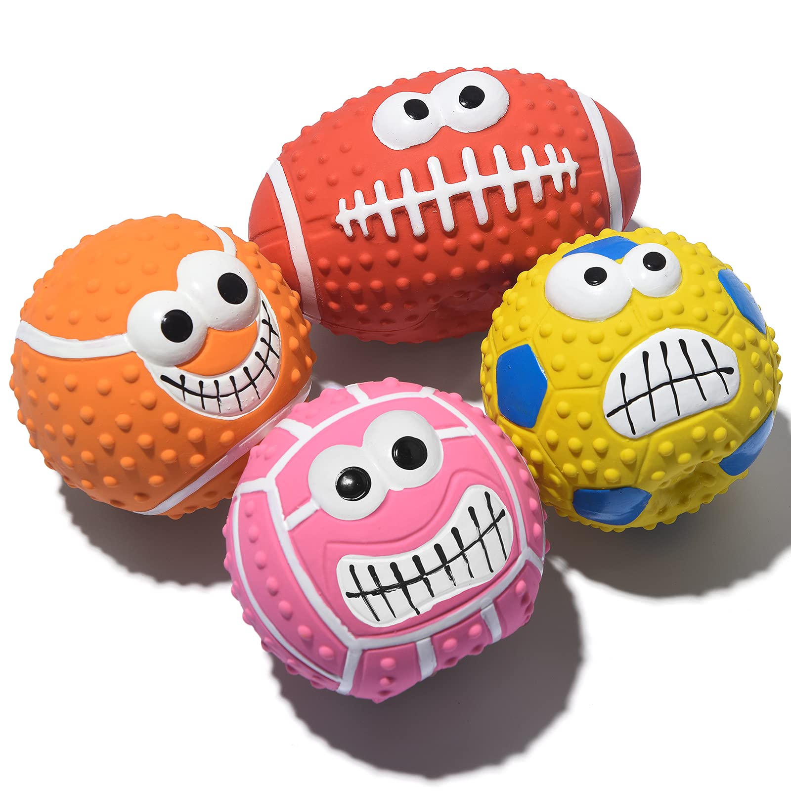 SCHITEC Squeaky Dog Ball, [4 Pack] Latex Rubber Dog Squeak Toys, 2.7'' Soft Bouncy Fetch Balls for Medium Small Pets Interactive