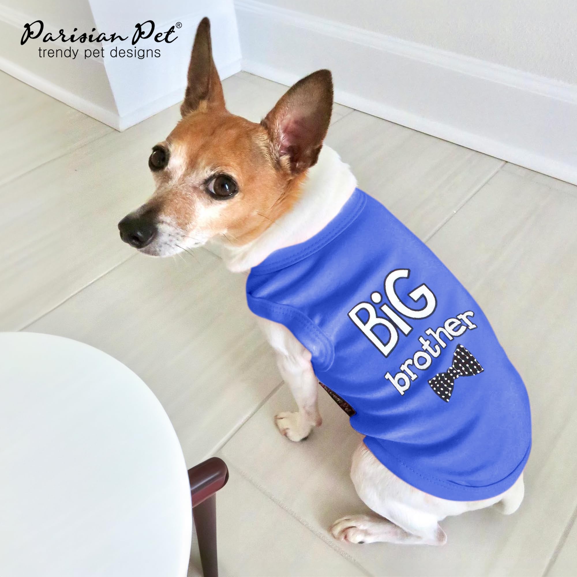 Parisian Pet Dog T-Shirt With Embroidered ' Big Brother ' Words - 100% Cotton, Big Brother Dog Shirt - Sleeveless Pet Vest - Machine Washable Blue Dog Shirt For Large Dogs, 2Xl