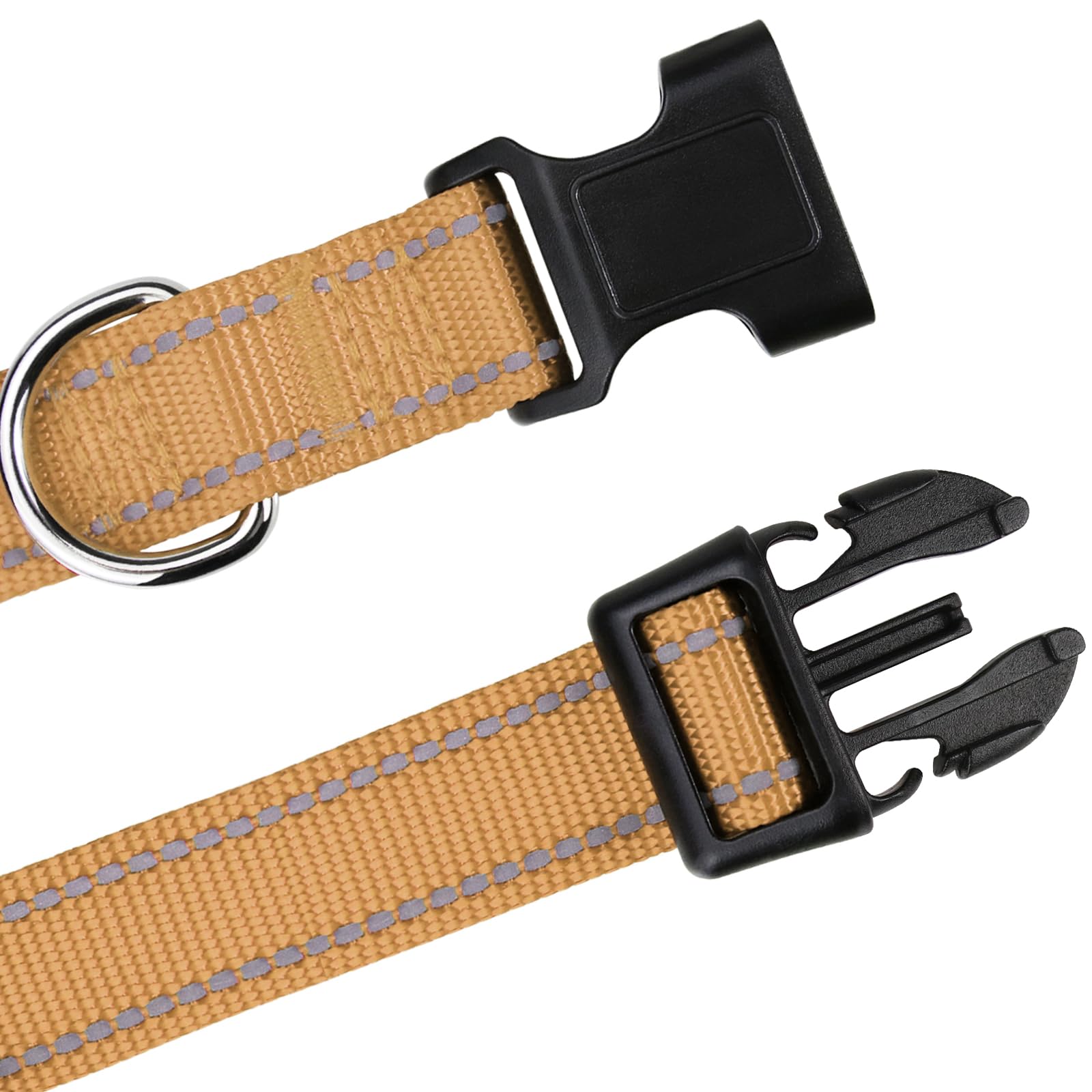 Tagme Reflective Nylon Dog Collars, Adjustable Classic Dog Collar With Quick Release Buckle For Small Dogs, Khaki, 3/4' Width