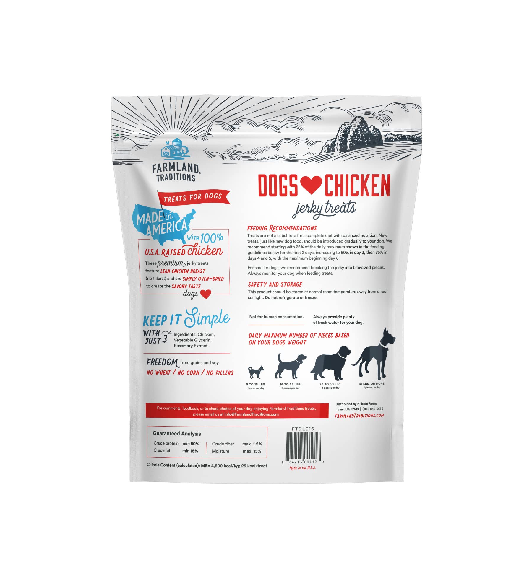 Farmland Traditions Filler Free Dogs Love Chicken Premium Jerky Treats for Dogs, 1 lb. Bag