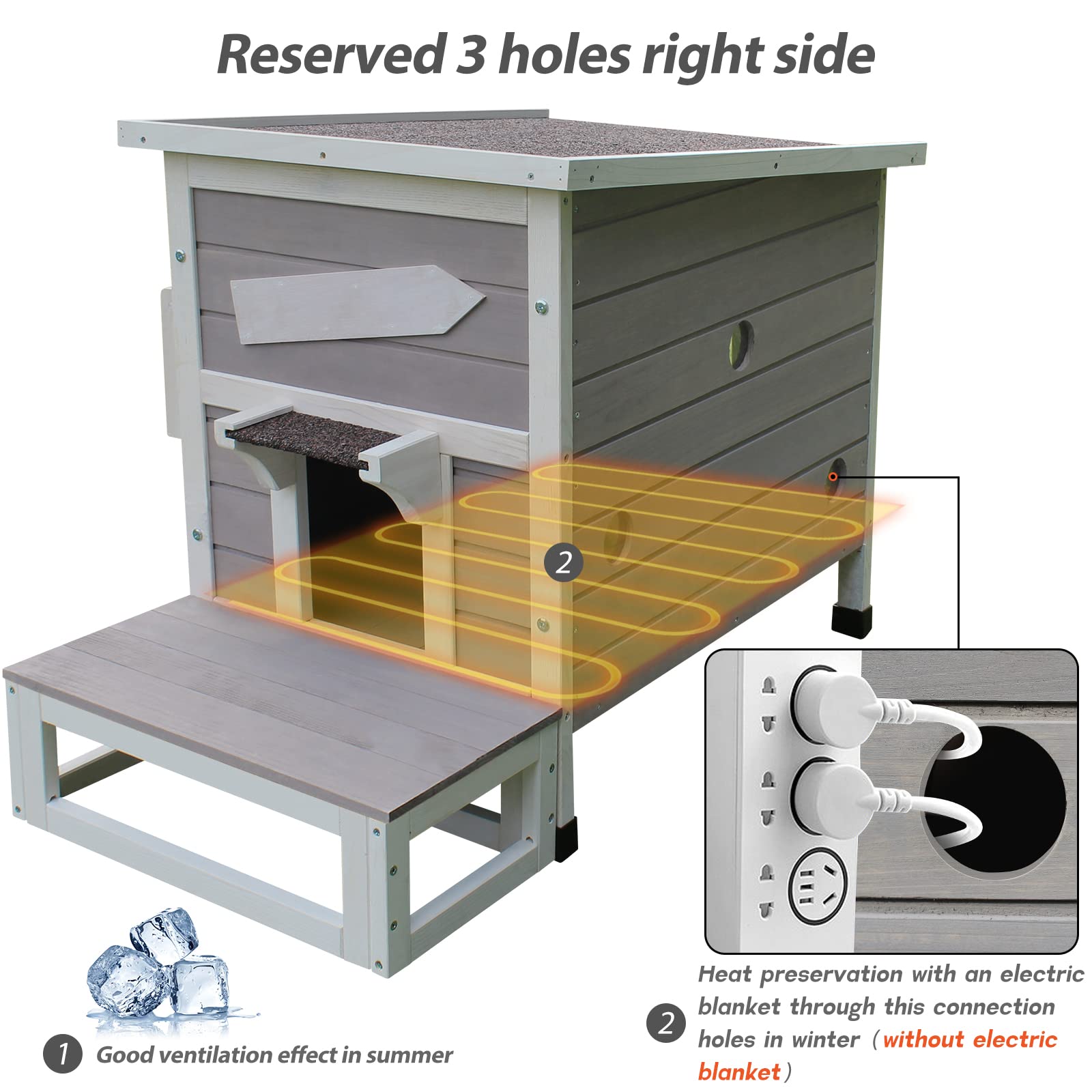 Rockever Outdoor Cat House, Large Outdoor Houses For Feral Cats With Self-Warming Mat Wooden Outside Cat Shelter Weatherproof Wi