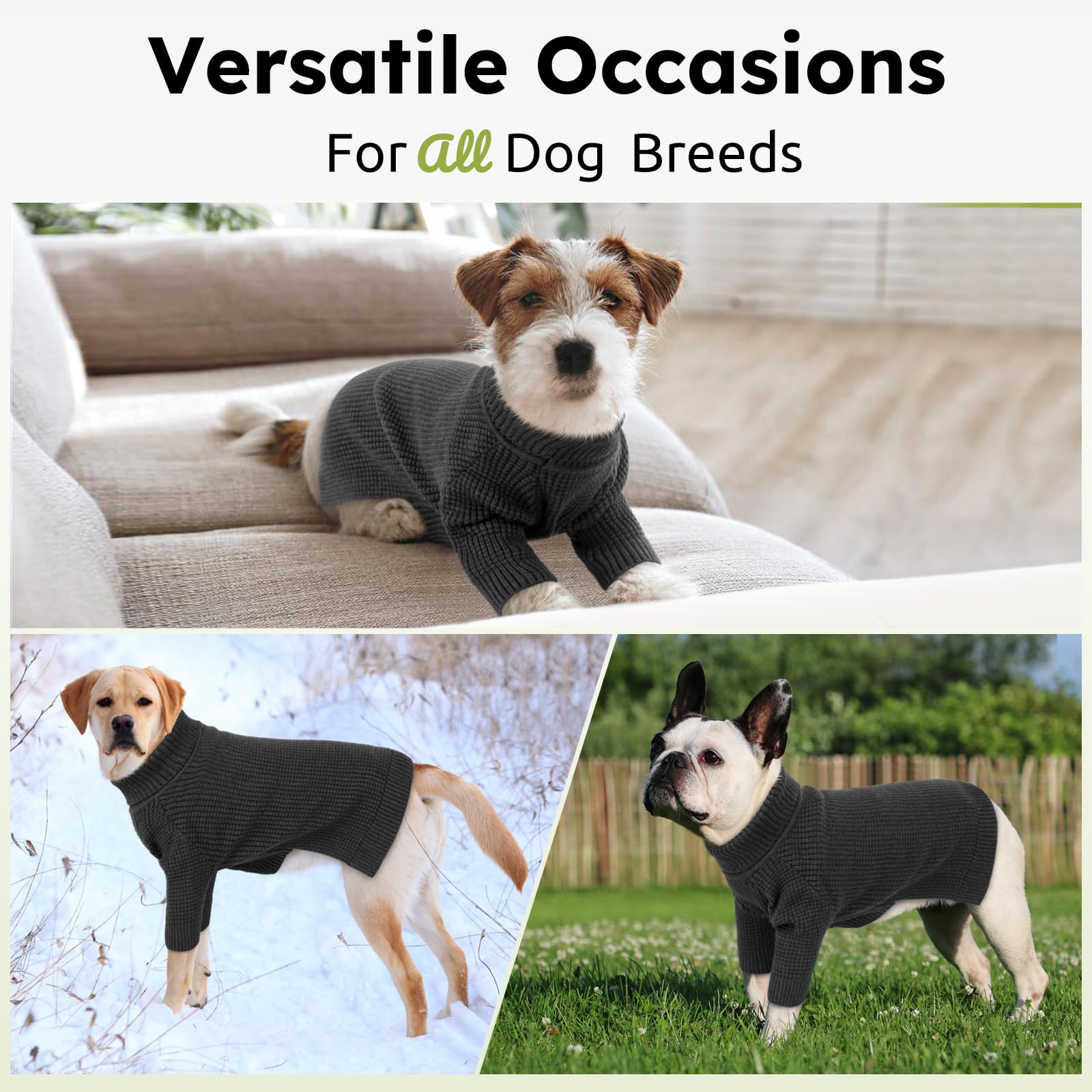Queenmore Turtleneck Long Sleeve Knitted Dog Sweater With Check Pattern, Fall Winter Warm For Small Medium Large Dogs, Solid Pul