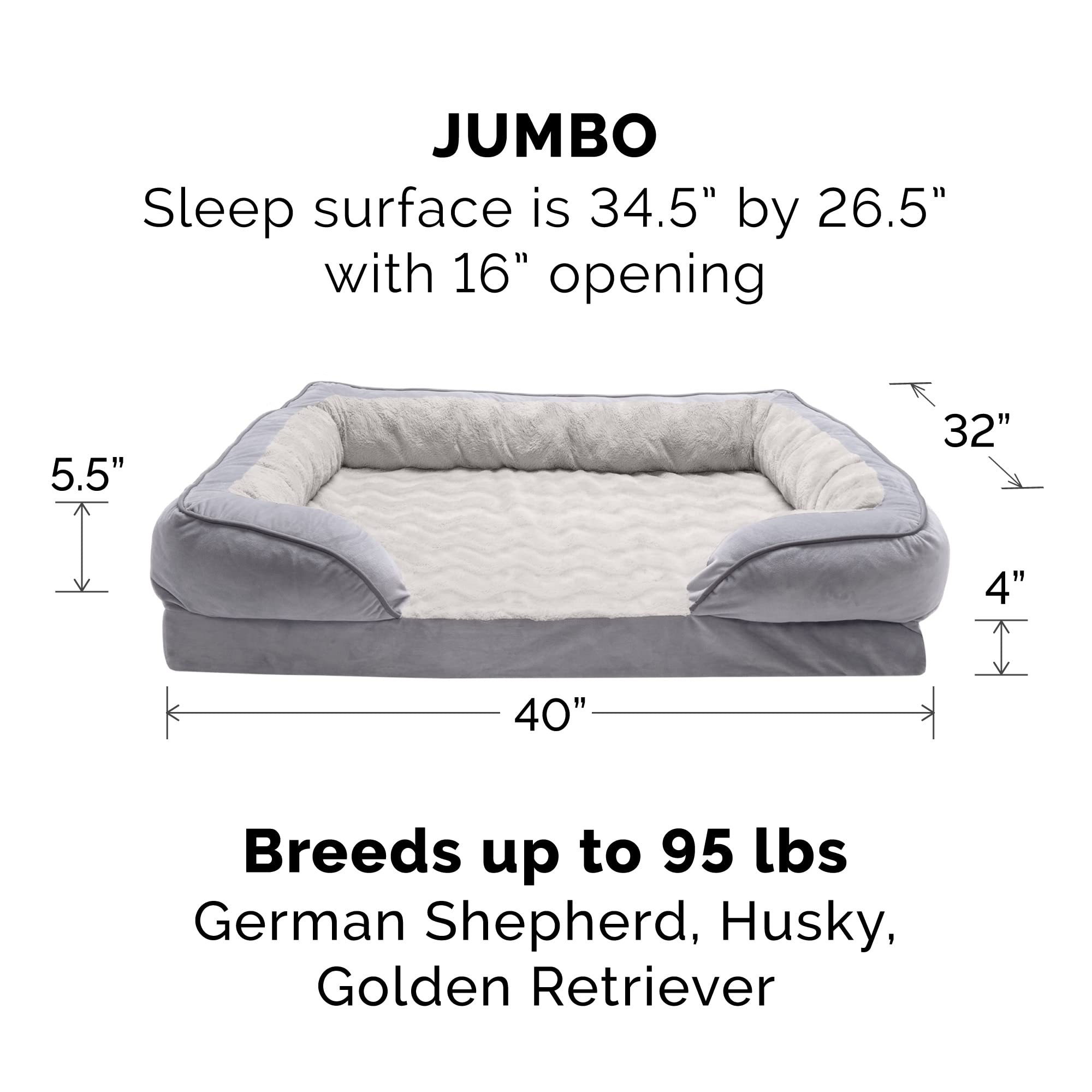 Furhaven XL Memory Foam Dog Bed, Jumbo Plush & Velvet Waves, Granite Gray, Model 68549537, Removable Washable Cover