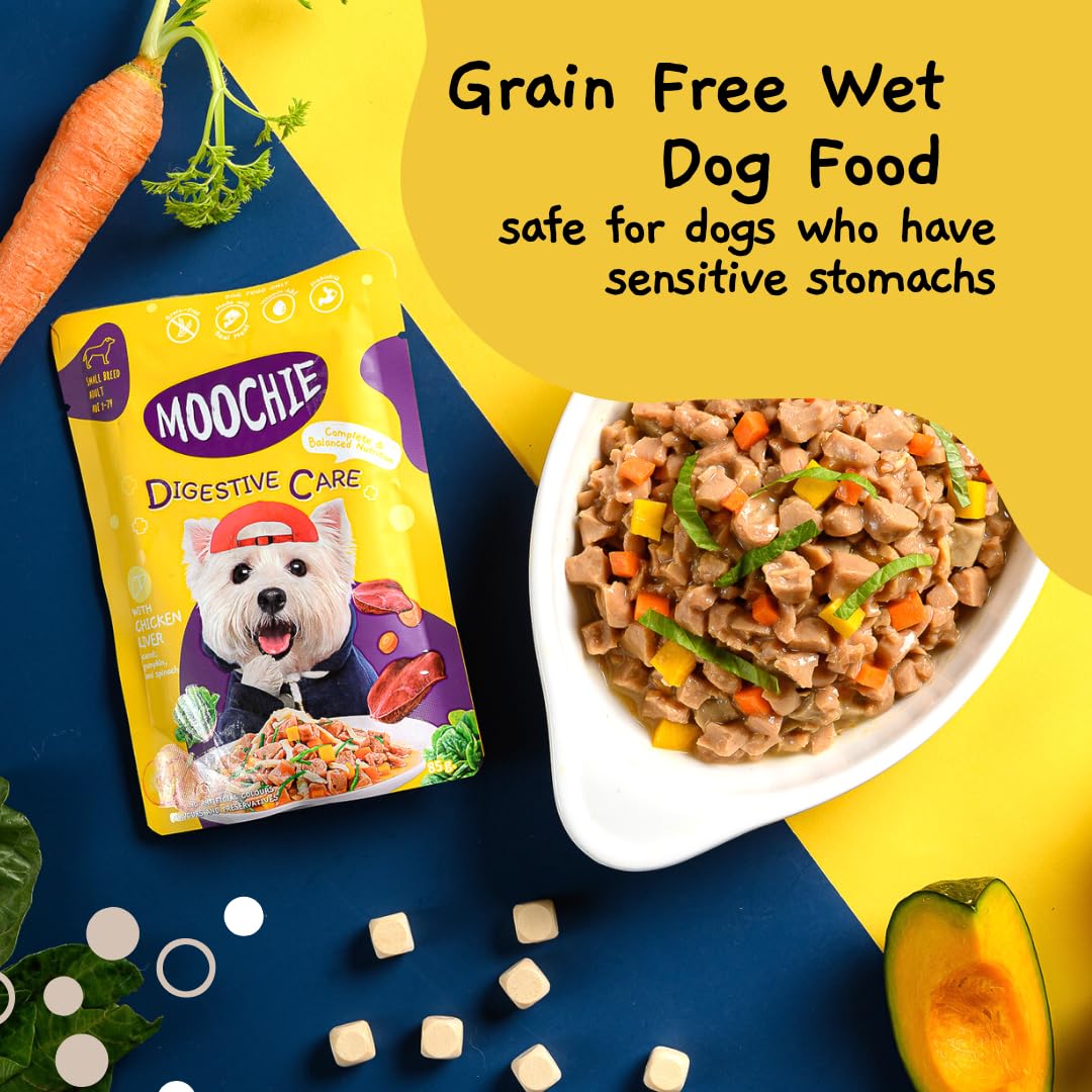 MOOCHIE Grain Free Small Dogs Wet Dog Food - Digestive Care - Real Chicken, Beef & Vegetable - No Artificial Flavors or Preserva