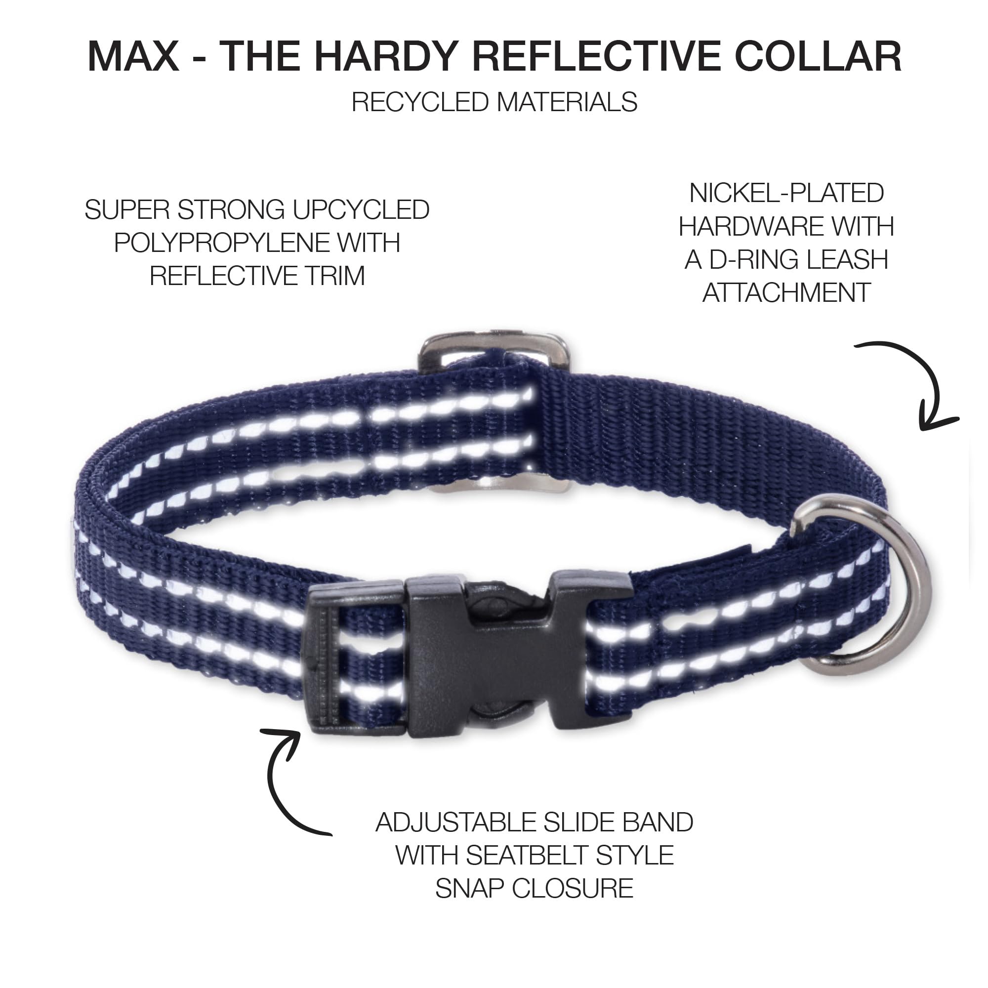 Pet Passion Adjustable Reflective Dog Pet Collar For Small, Medium And Large Dogs, Navy, Large