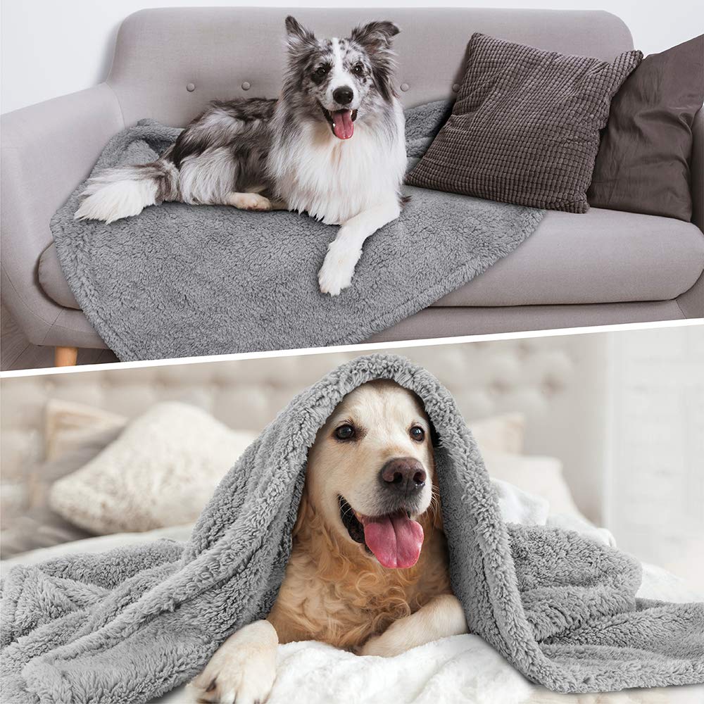Petami Fluffy Waterproof Dog Blanket For Medium Large Dogs, Soft Warm Pet Sherpa Throw Pee Proof Couch Cover, Reversible Cat Bed Blanket Sofa Protector, Plush Washable Pad (Light Grey, 40X60)
