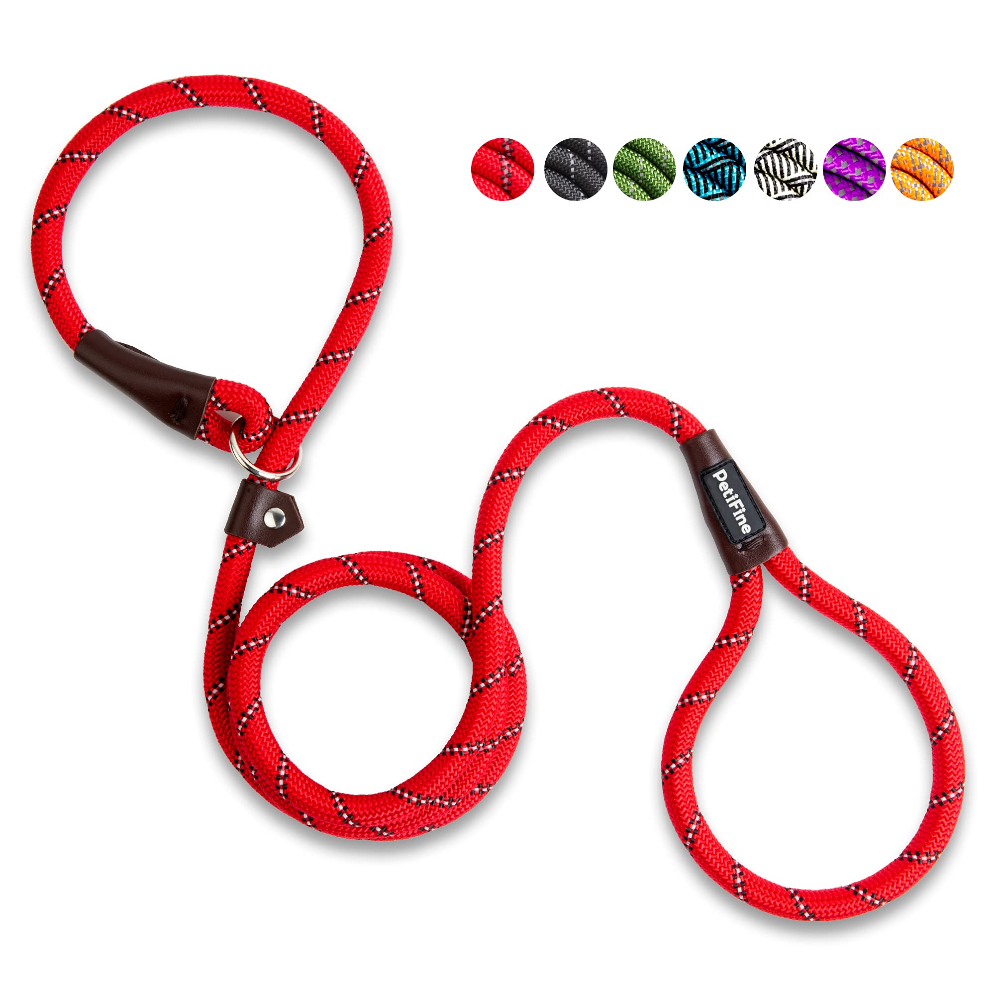 Petifine Slip Lead Dog Leash,6Ft X 3/8 '' Reflective Durable Dog Training Leash, Heavy Duty Adjustable Nylon Dog Rope Leash Slip