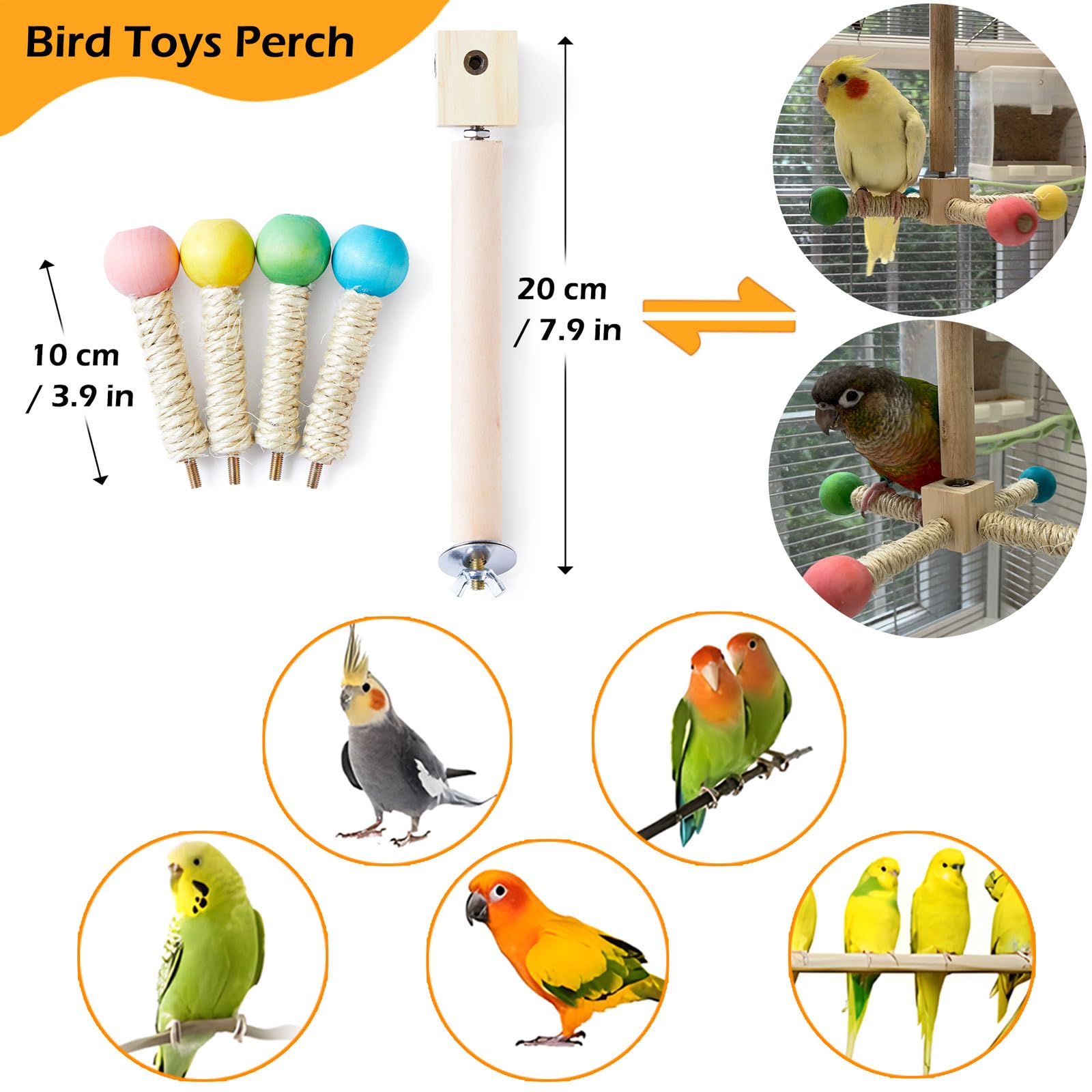 Bird Stand Perch Toy, Interactive Spinning Parakeet Toys, Wooden Exercise Wheel Parrot Toy, Enrichment Cockatiel Toy for Birds C