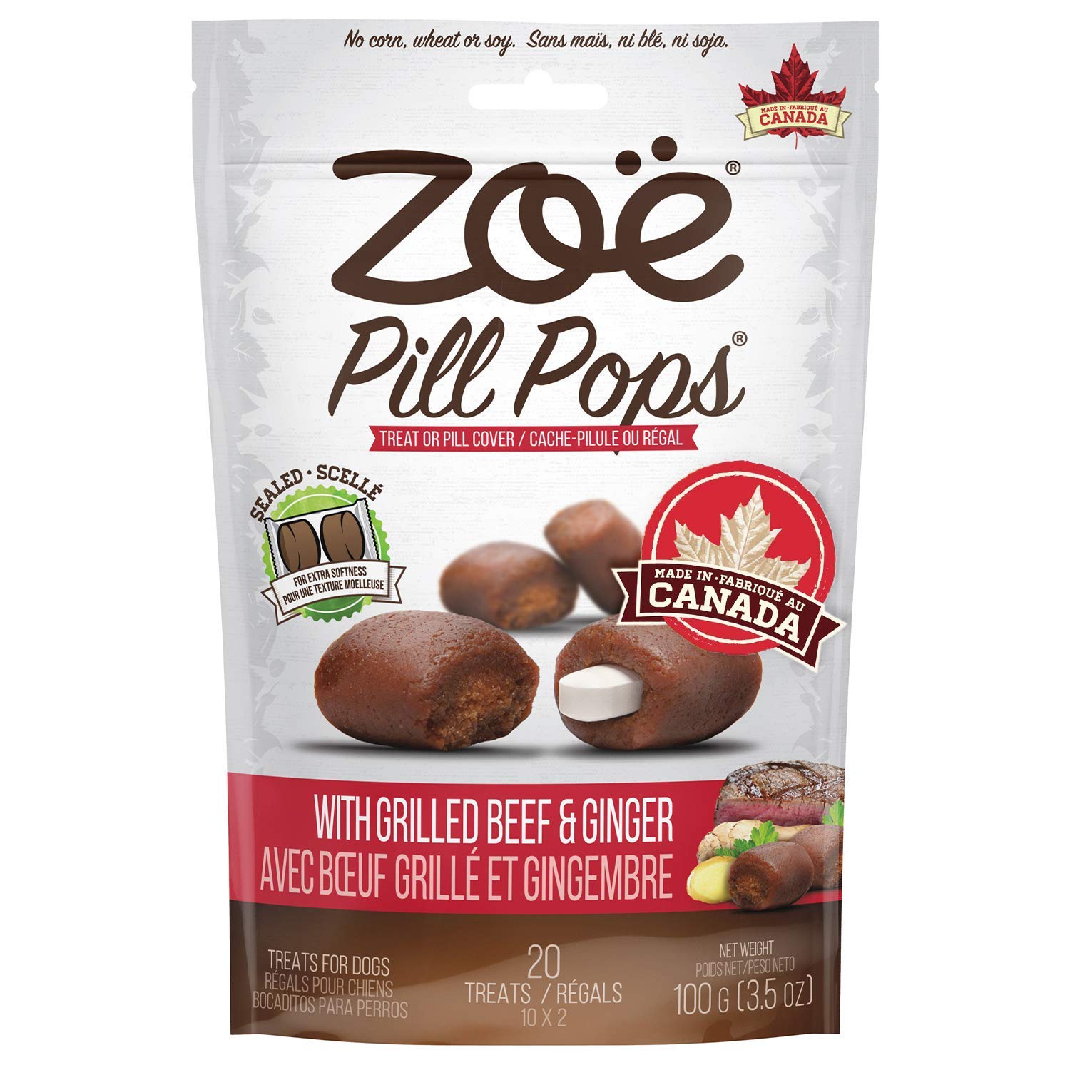 Zoe Zo Pill Pops for Dogs, Healthy Dog Treats, All Natural Dog Treats to Hide Medication, Grilled Beef with Ginger Recipe, 3.5 o