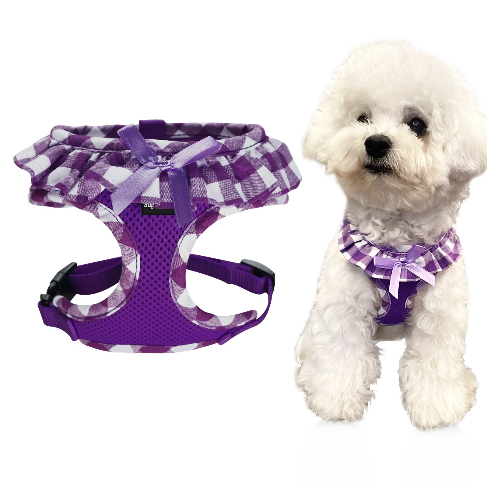 SuperBuddy Upgraded Soft Mesh Dog Harness, Super Breathable Lightweight Pet Harnesses for Puppy Dogs Outdoor Walking, Purple -XS