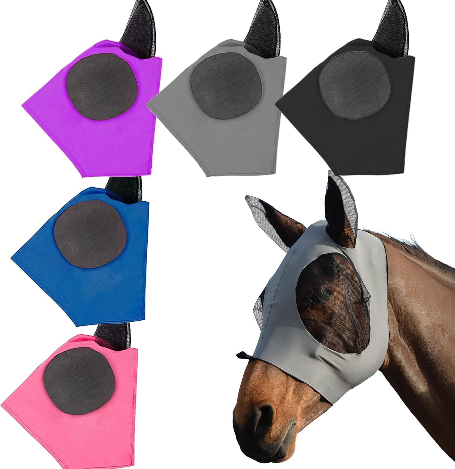 1 Pcs Elastic Fly Masks for Horses with Ears(Gray), Comfortable Cashel Mesh Fly Mask Elasticity Breathability UV Protection Hors