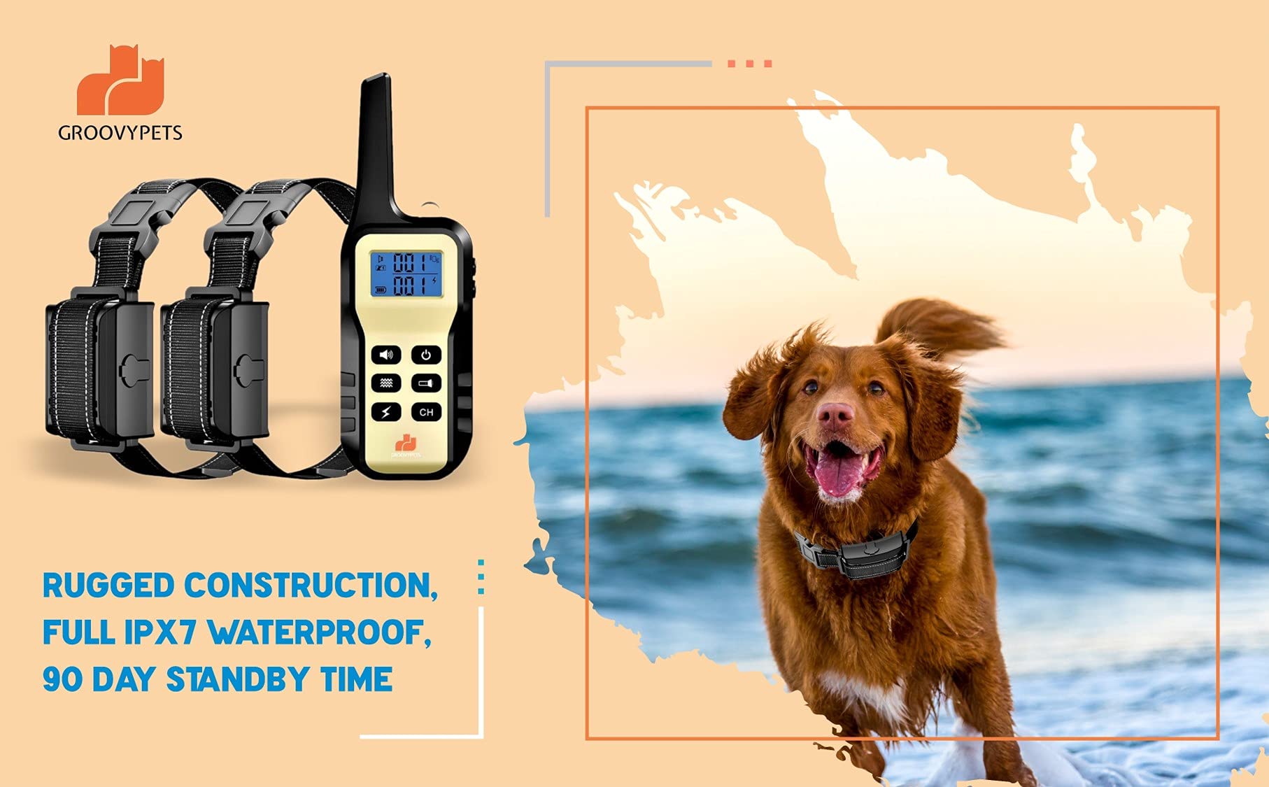 Groovypets 1100 Yd Remote Dog Training Shock Collar With Auto Anti Bark,100 Levels Of Adjustable Static Stimulation And Vibration For Small Medium Large Dogs (2-Dog Set)